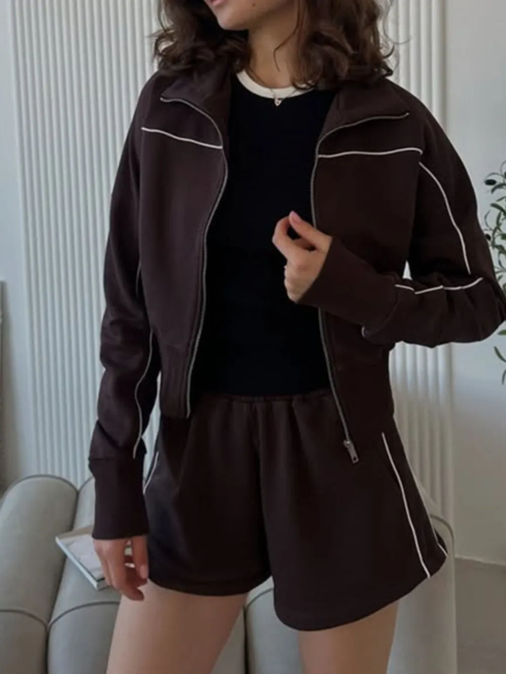 Zip Up Long Sleeve Top and Shorts Set, image 16