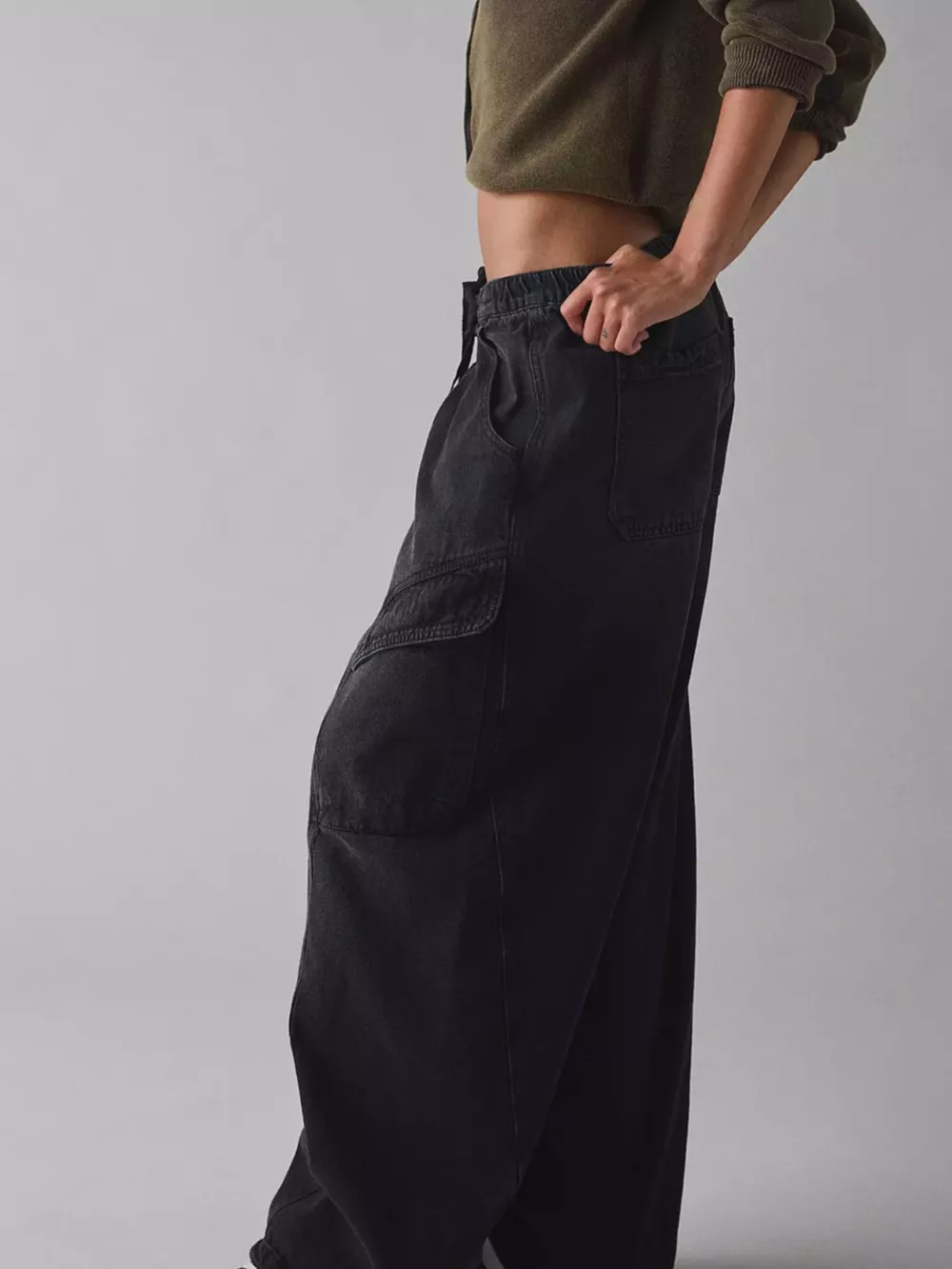 Drawstring Waist Cargo Jeans, image 7