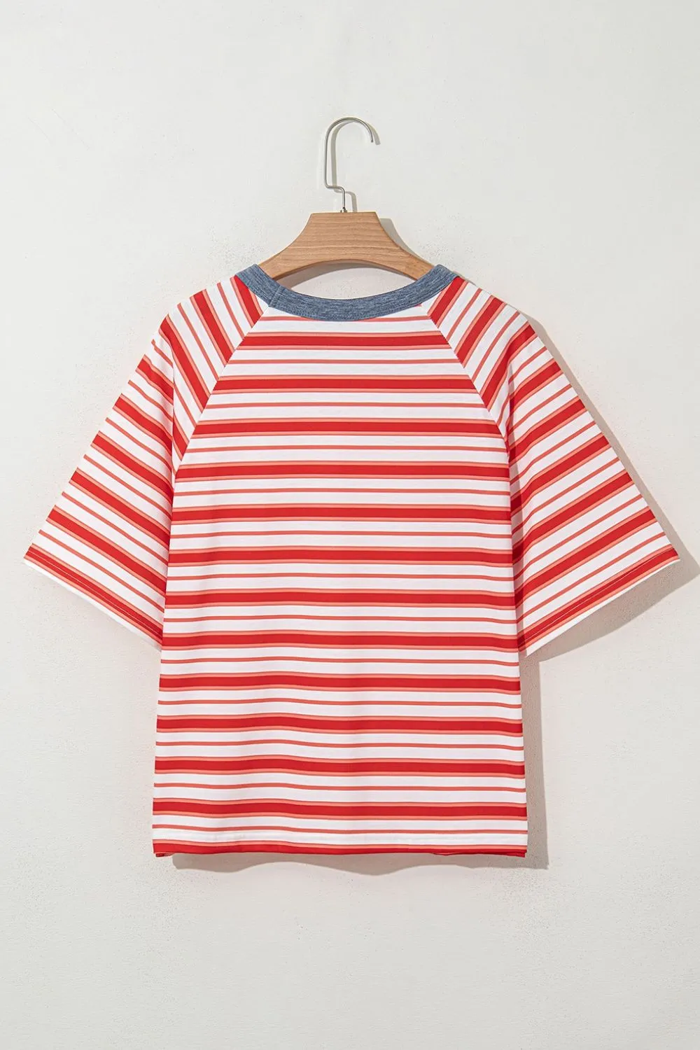 Stripe Print Contrast Collar Raglan Sleeve T Shirt, image 6