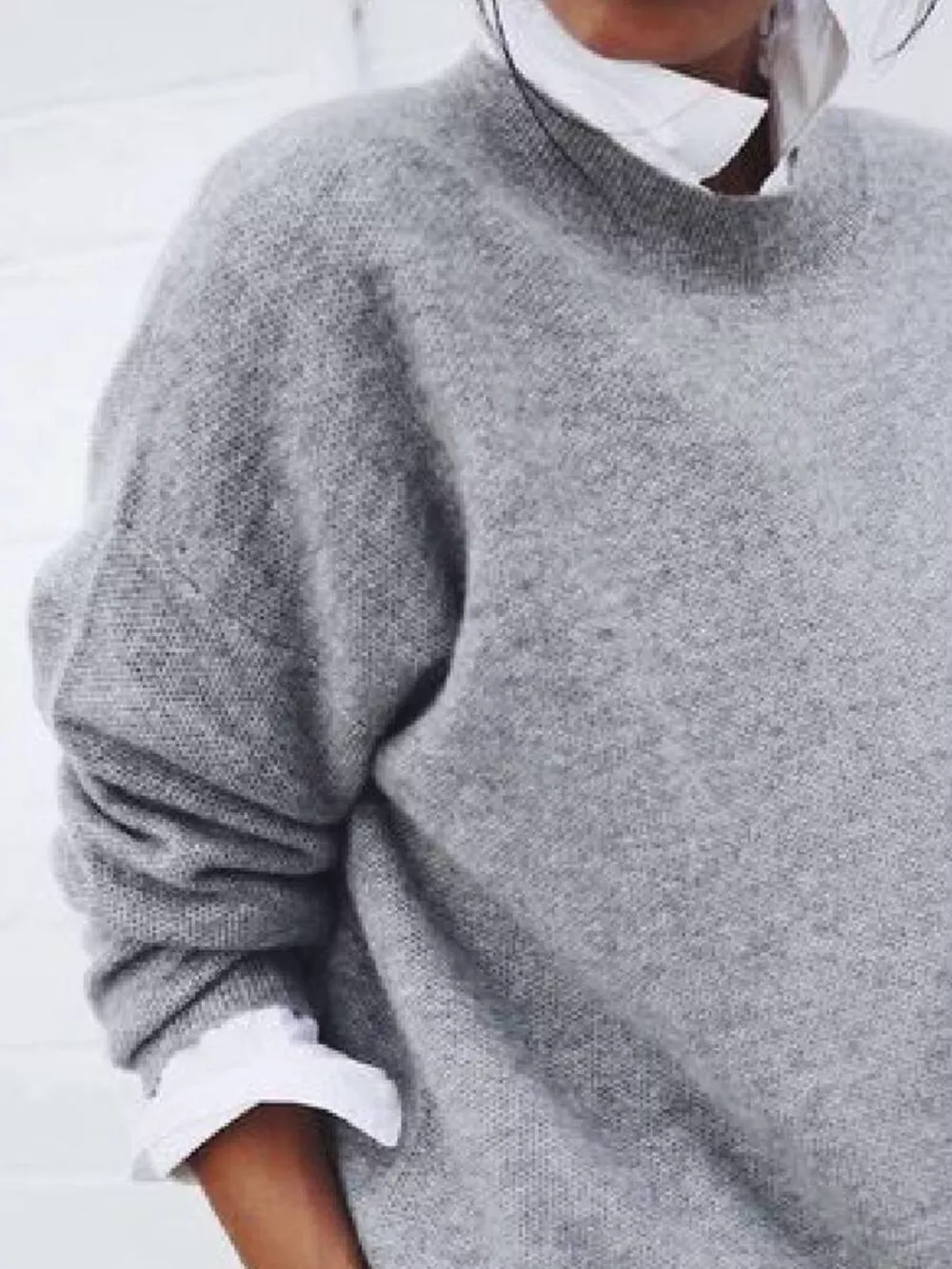 Full Size Round Neck Long Sleeve Sweater Plus Size, image 3