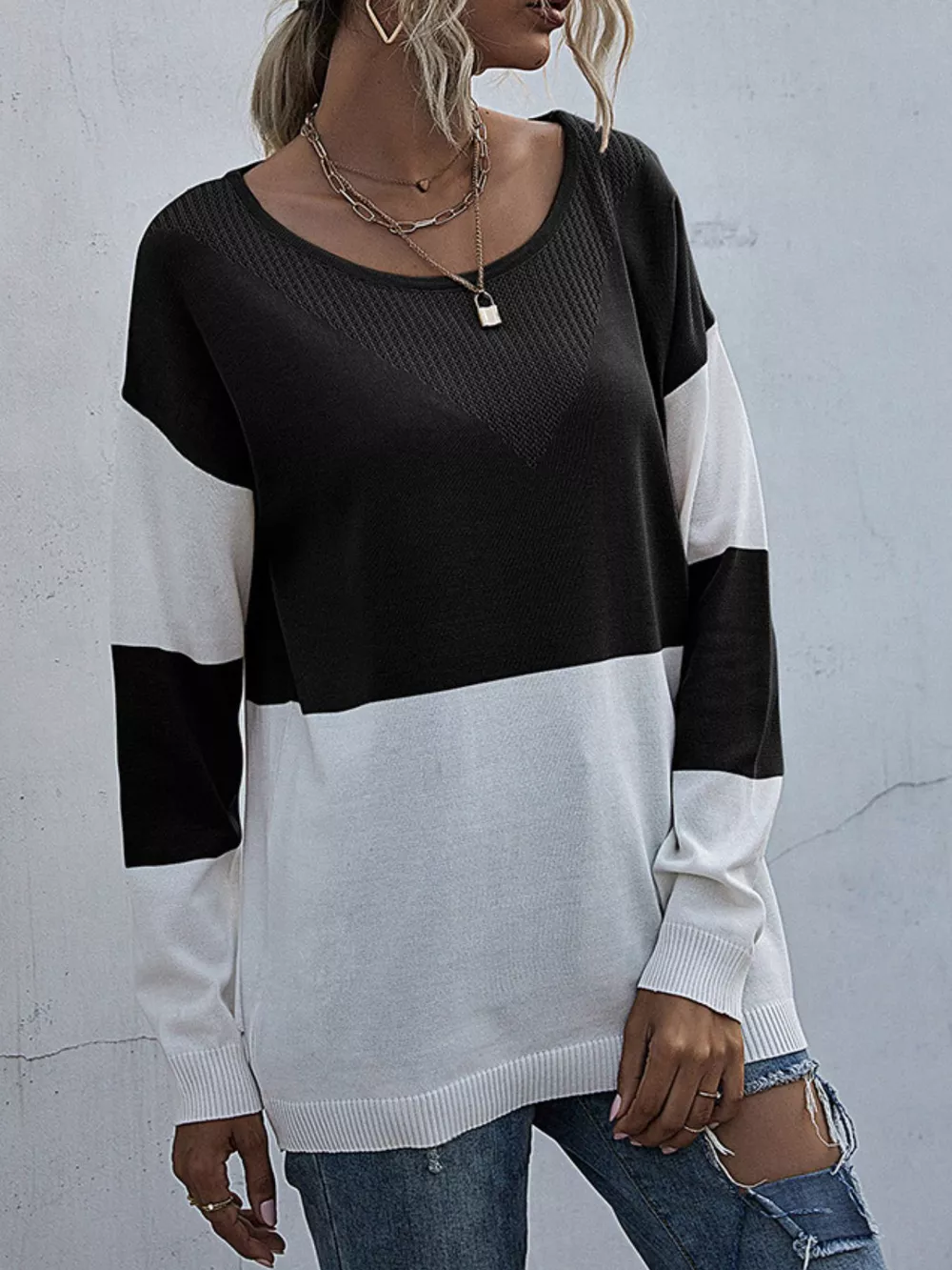 Color Block Round Neck Sweater, image 6