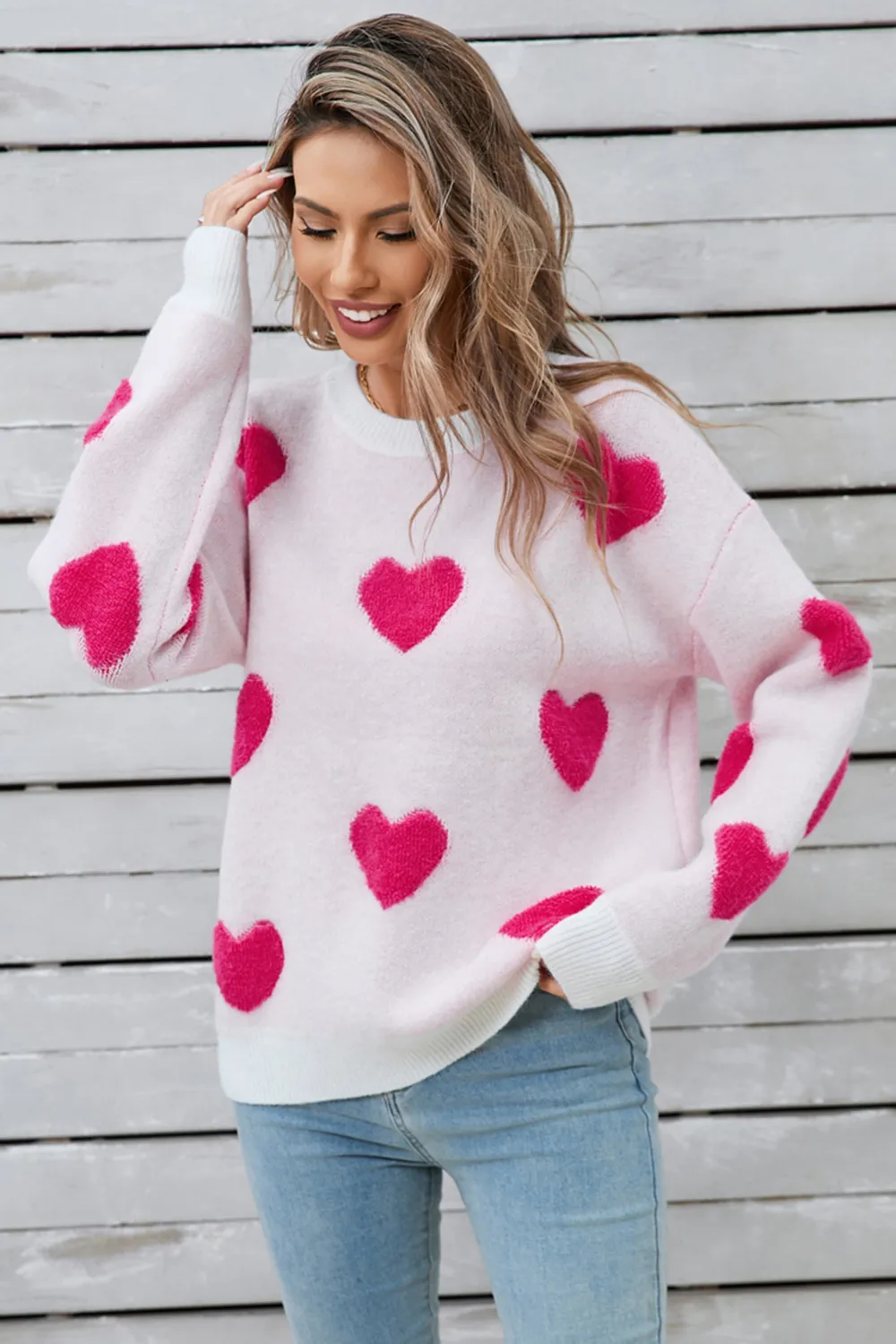 Heart Round Neck Long Sleeve Sweater, image 10