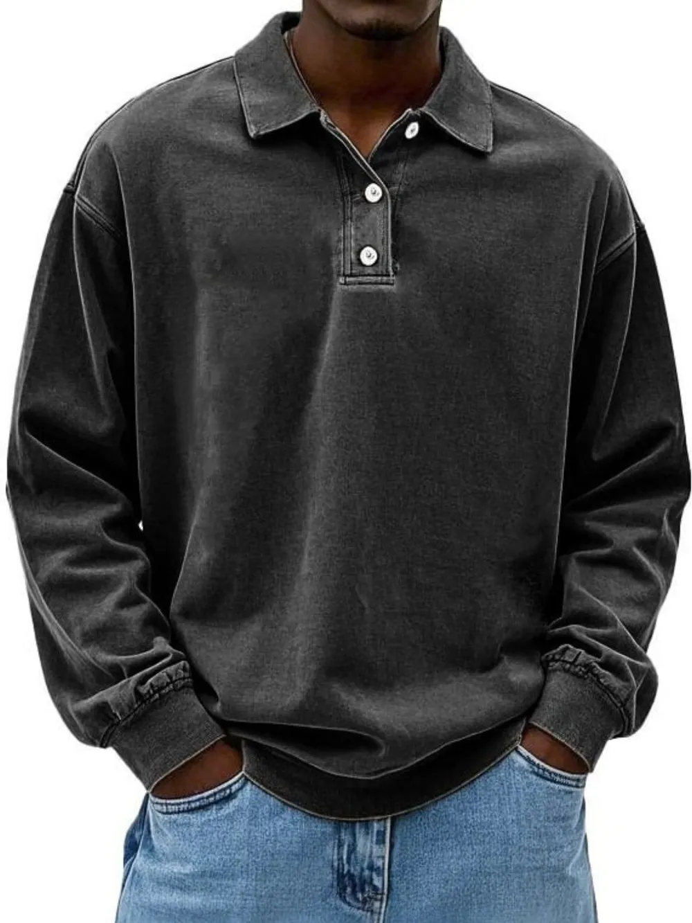 Men's Full Size Collared Neck Long Sleeve Polo Plus Size, image 2
