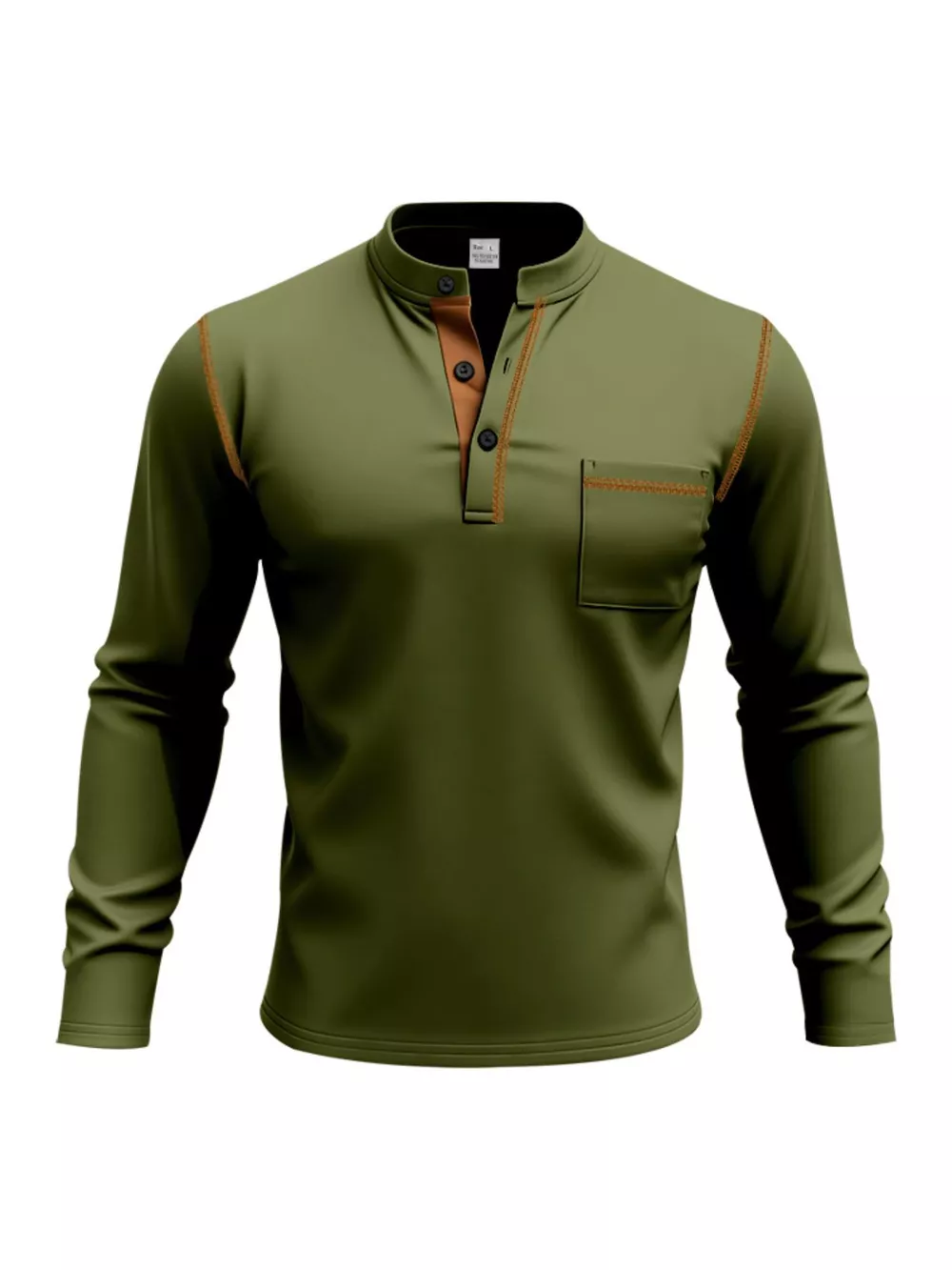 Men's Full Size Casual Long Sleeve Henley T-Shirt with Pocket Plus Size
