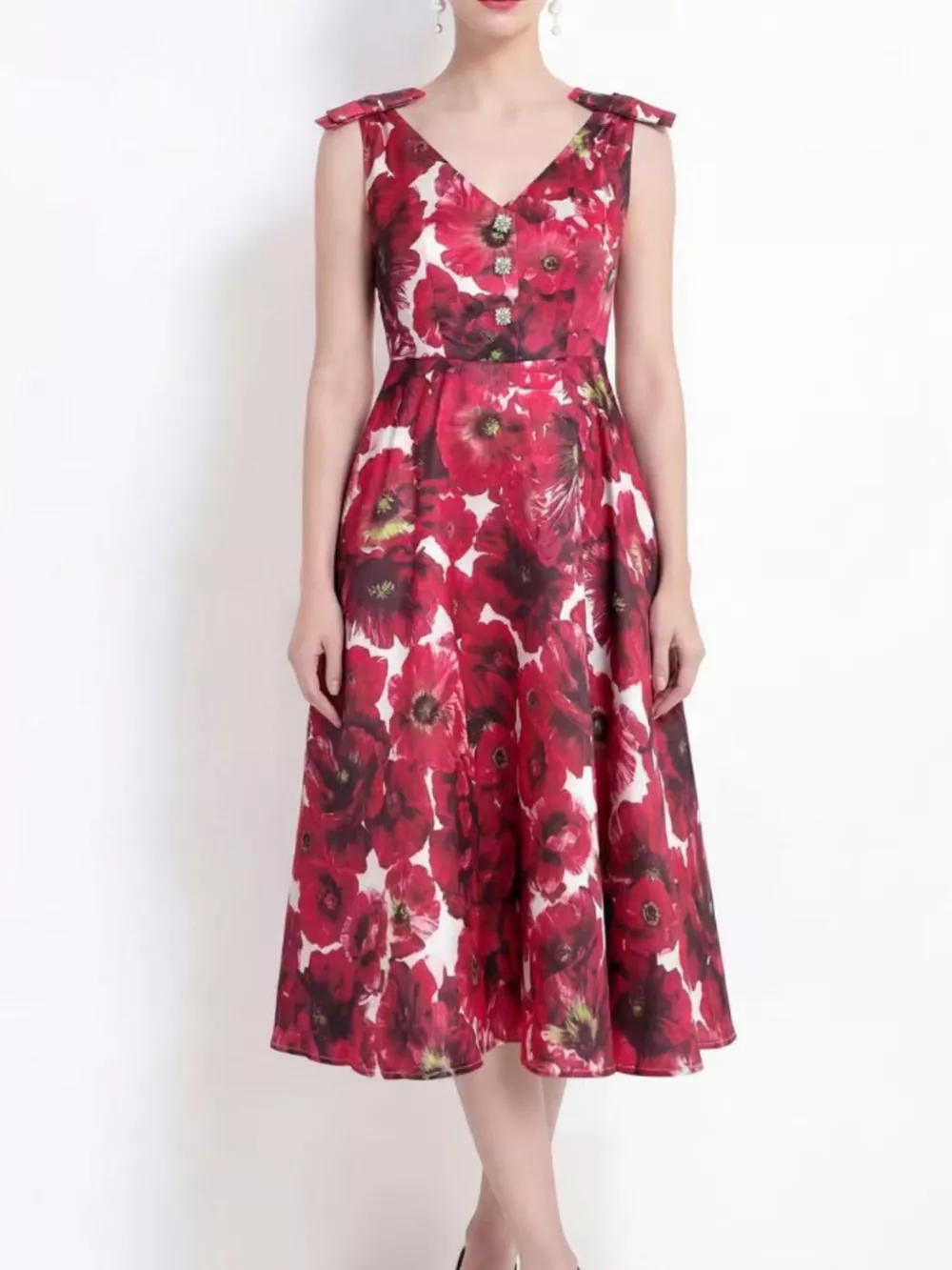V-Neck Sleeveless Floral Print Midi Dress, image 2