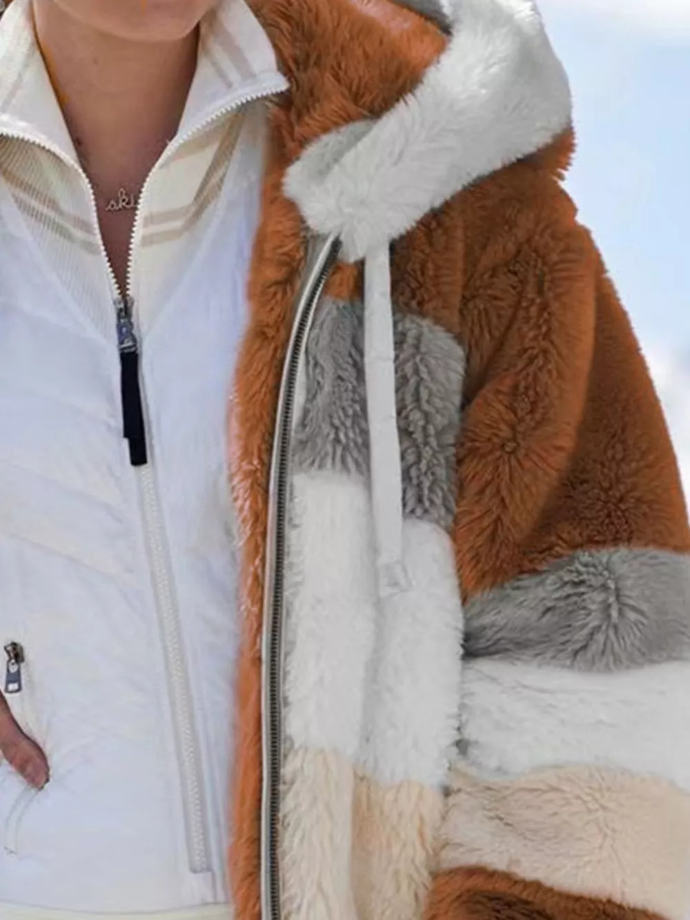 Full Size Fuzzy Zip Up Hooded Outerwear Plus Size, image 4