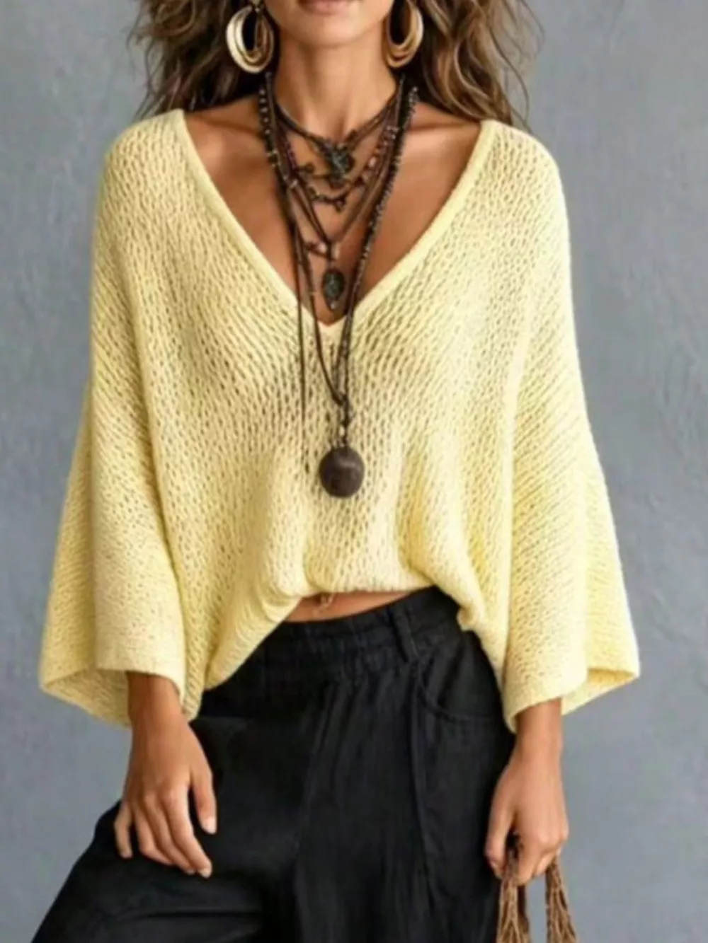 V-Neck Batwing Sleeve Sweater, image 10