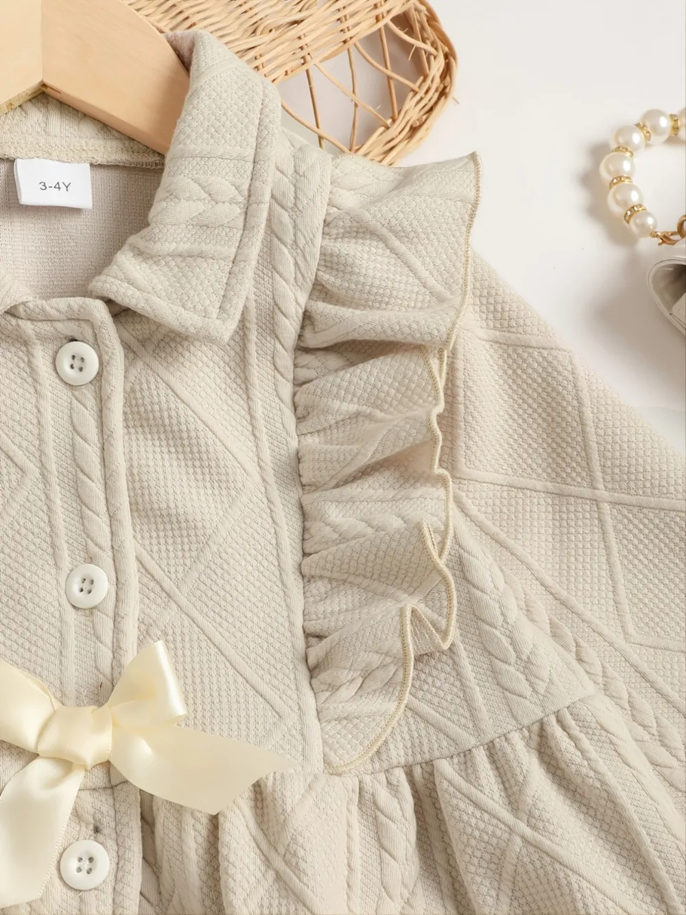 Children's Ruffled Bow Collared Neck Dress, image 2