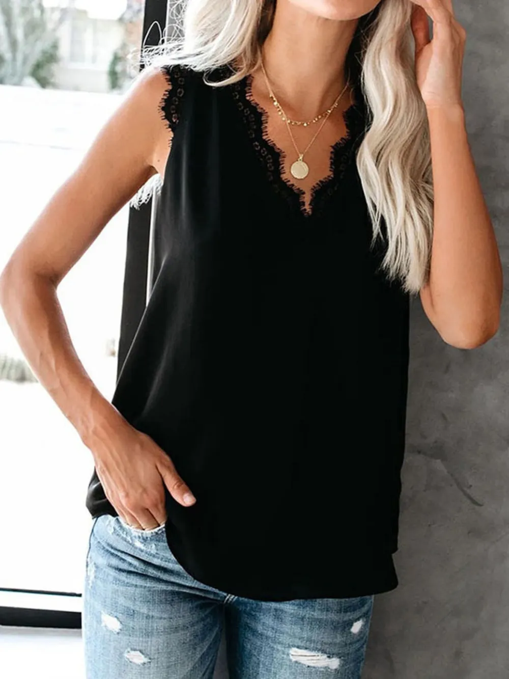 Lace Detail V-Neck Tank, image 5