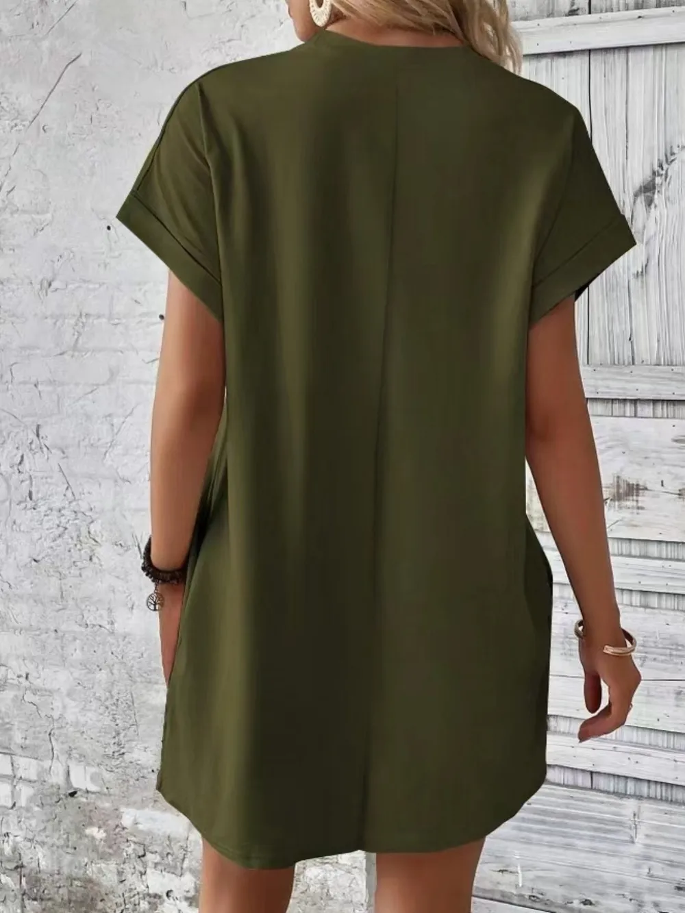 Pocketed Round Neck Short Sleeve Dress, image 11