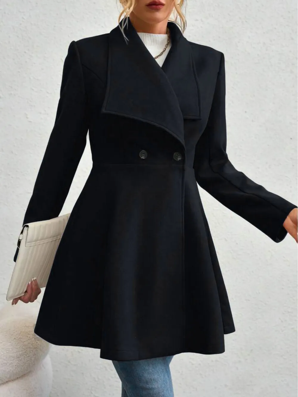 Collared Neck Button Up Long Sleeve Coat, image 7