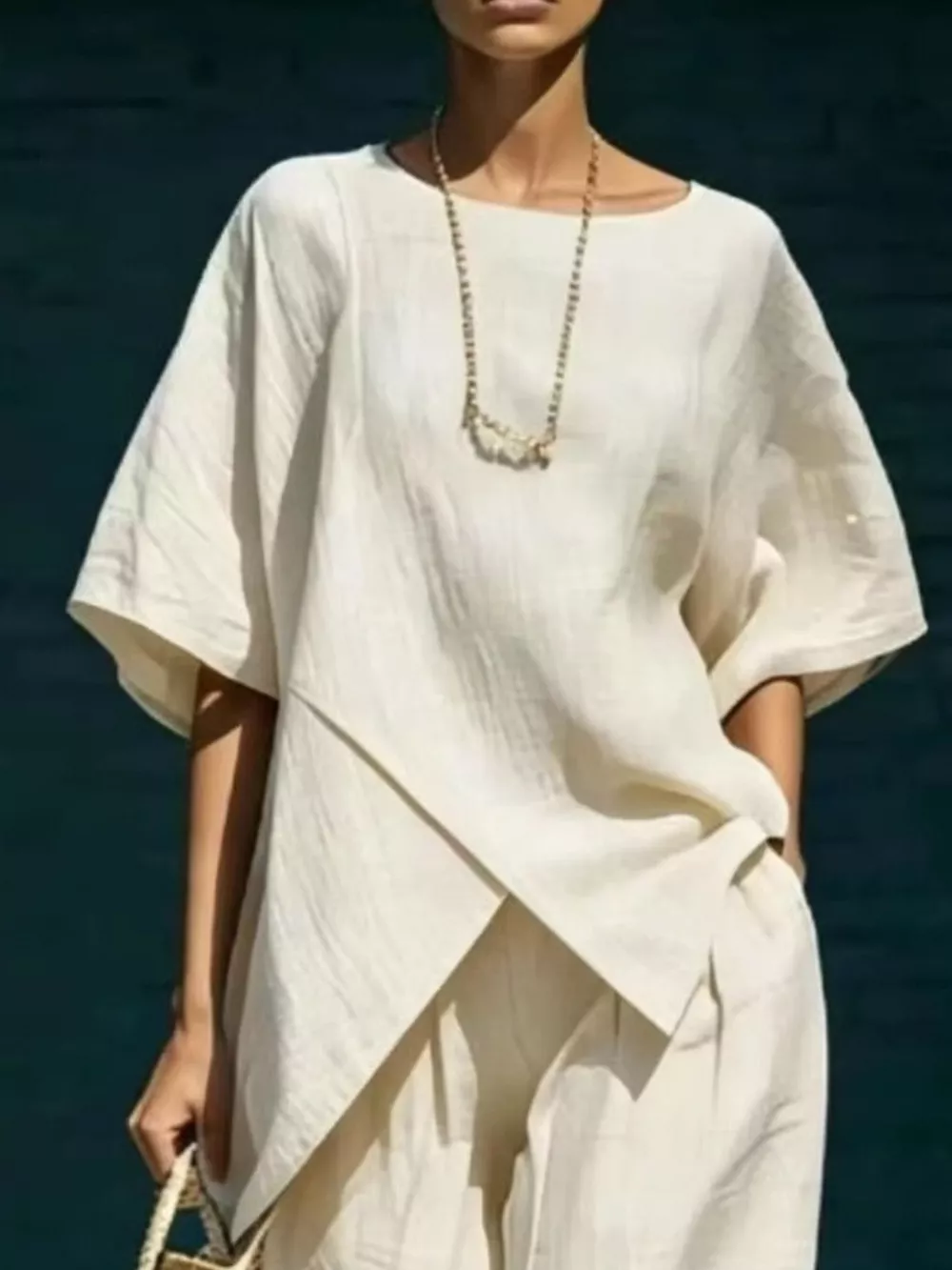 Full Size Asymmetric Top and Wide-Leg Pants Set Plus Size, image 2