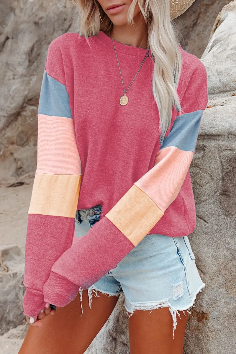 Color Block Round Neck Long Sleeve Sweatshirt, image 11