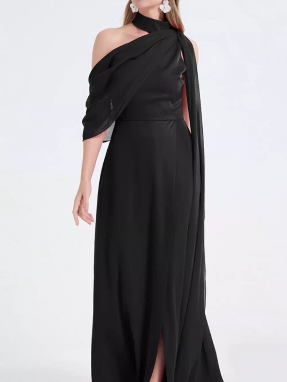 Asymmetrical Neck High Slit Maxi Dress