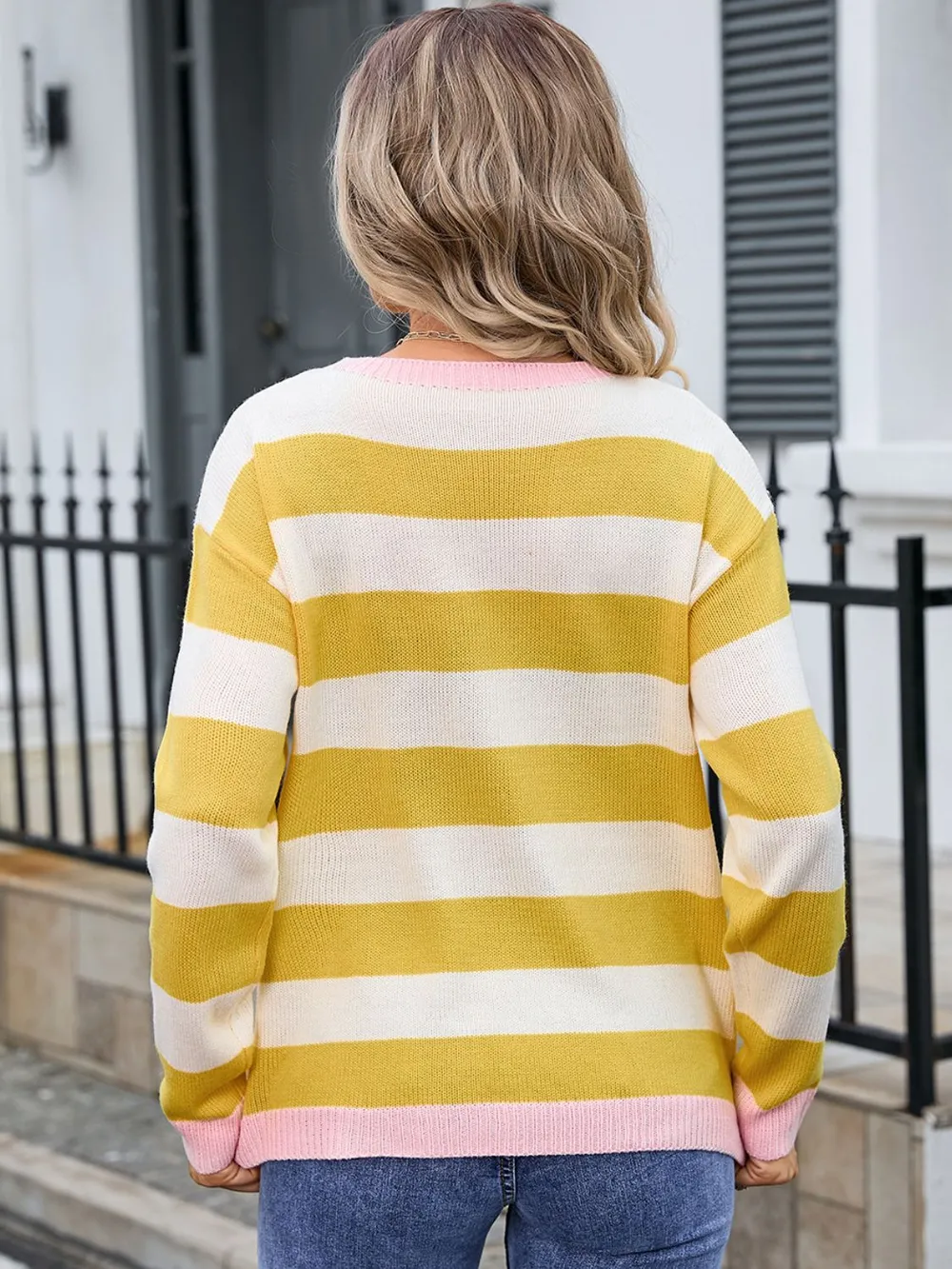 Striped Round Neck Dropped Shoulder Sweater, image 8