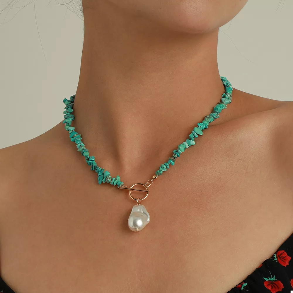 Turquoise Irregular Pearl Necklace, image 2