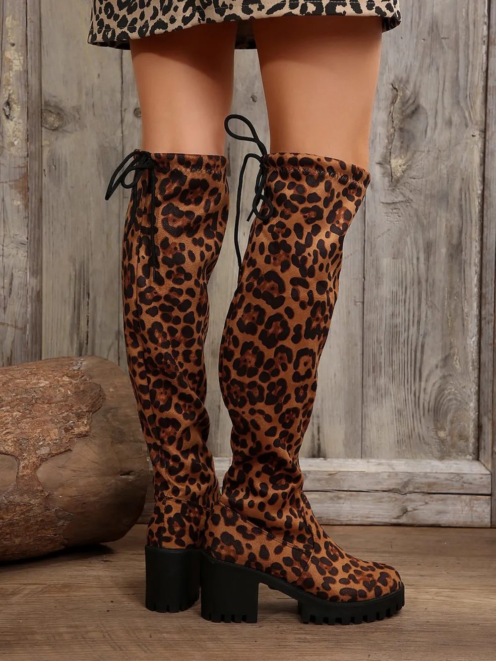 Leopard Round Toe Block Heel Boots, image 5