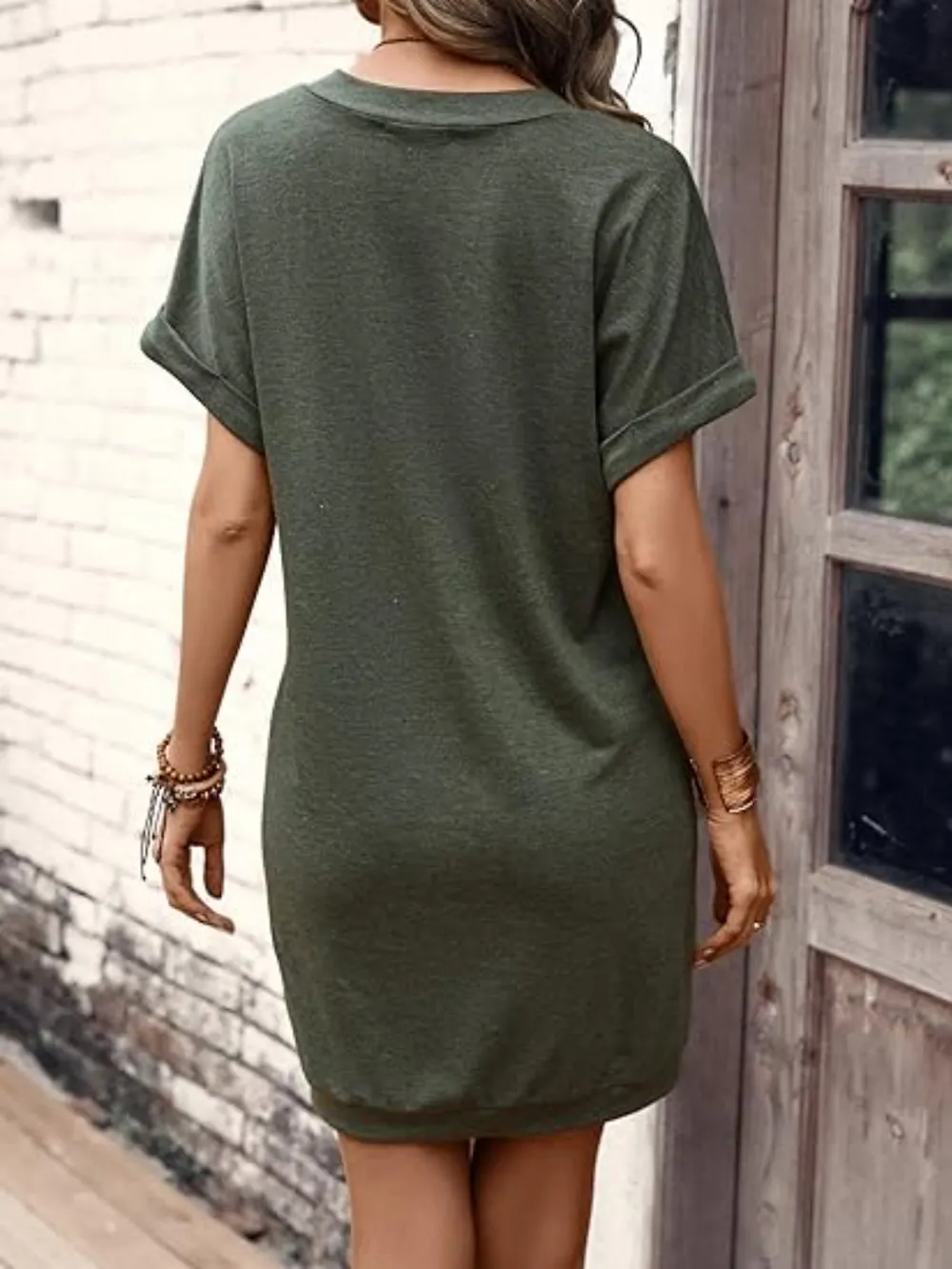 V-Neck Short Sleeve Mini Tee Dress, image 3