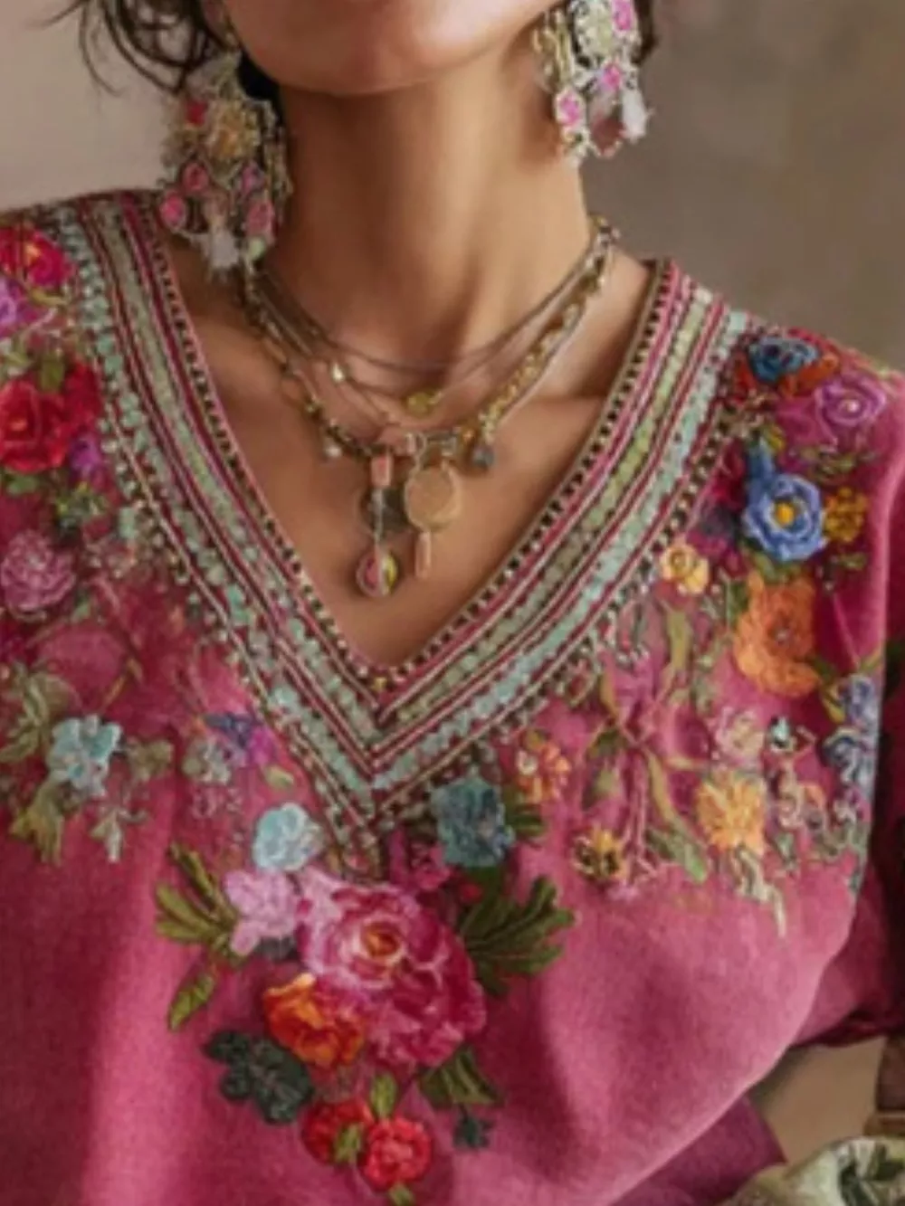 Full Size Floral V-Neck Blouse Plus Size, image 2