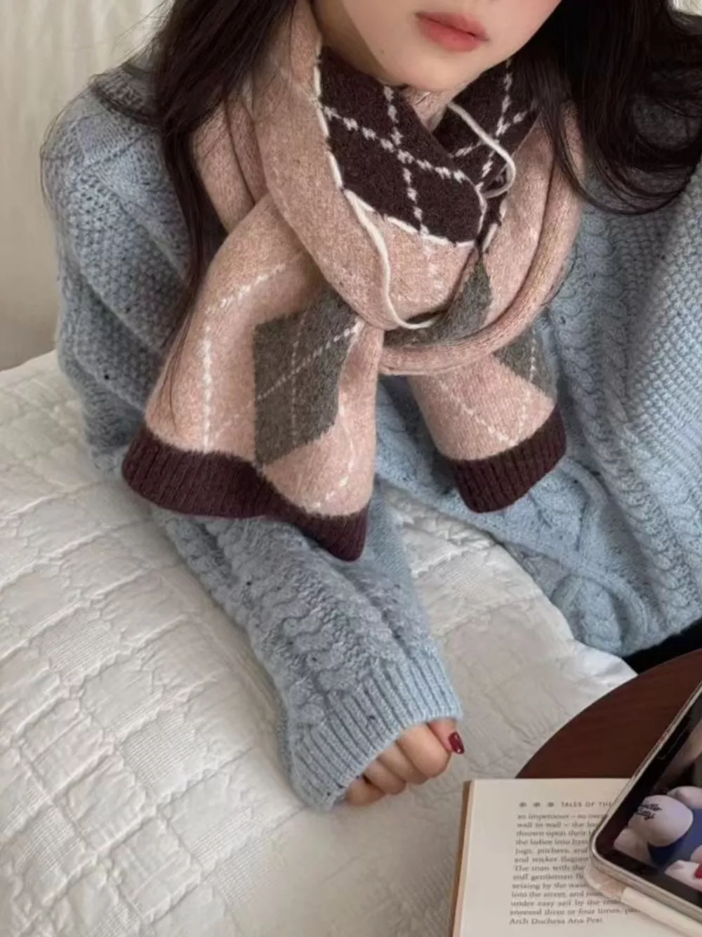 Classic Argyle Knitted Winter Scarf, image 5