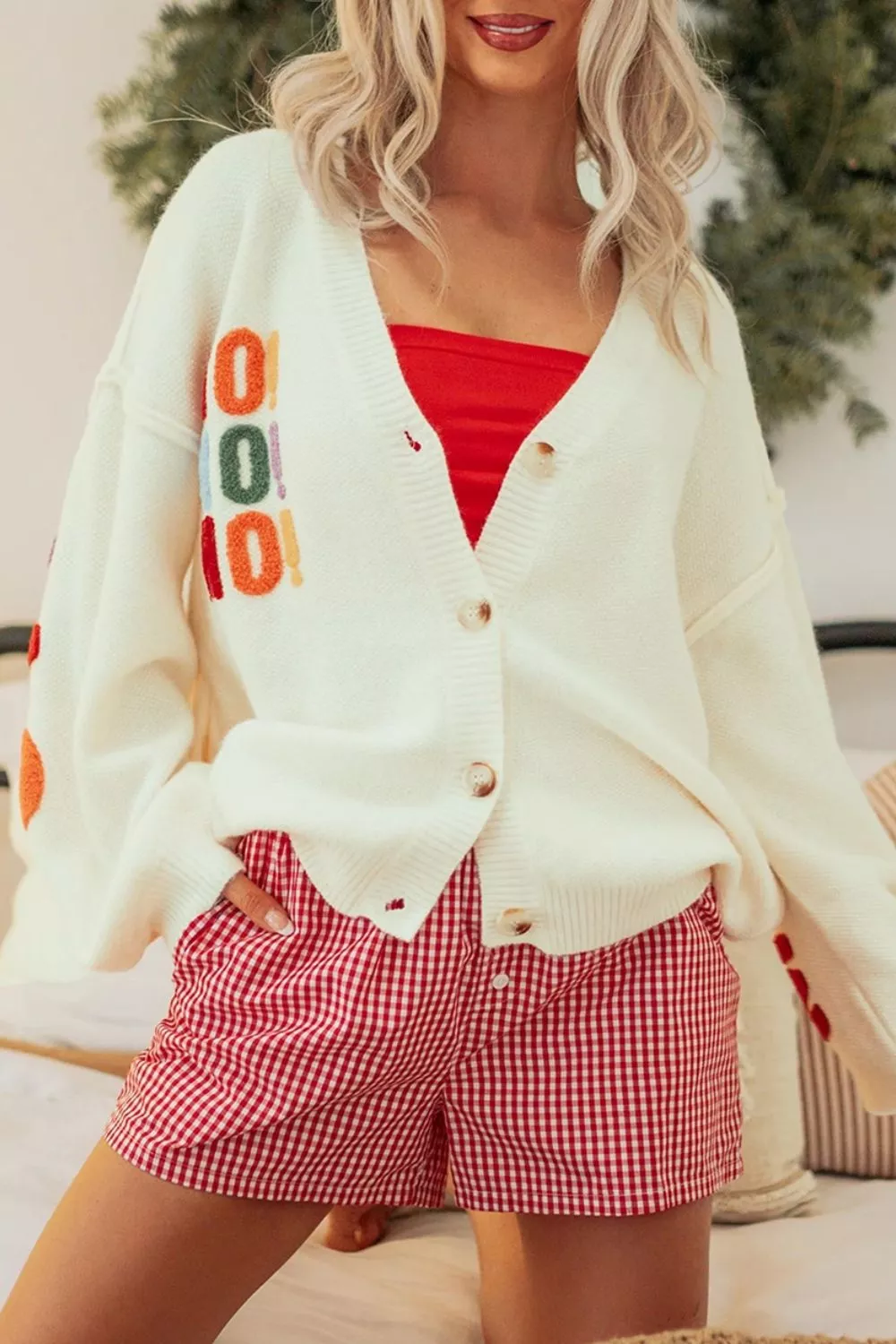 'HO HO HO' Button Up Knit Cardigan, image 2