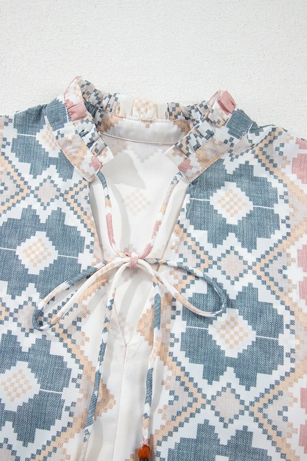Tassel Tie Neck Balloon Sleeve Blouse, image 6
