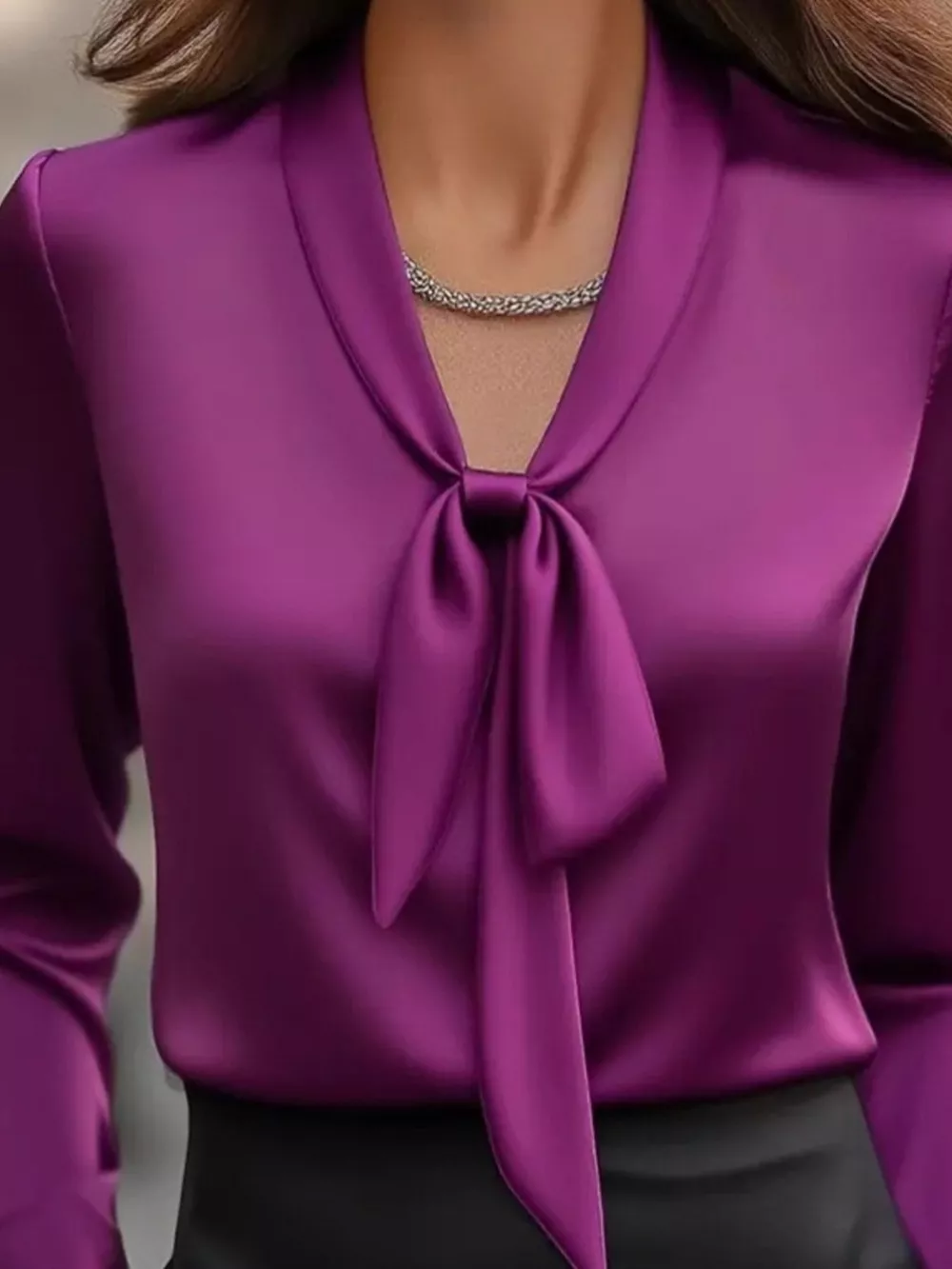 Satin Tie Front Long Sleeve Blouse, image 3