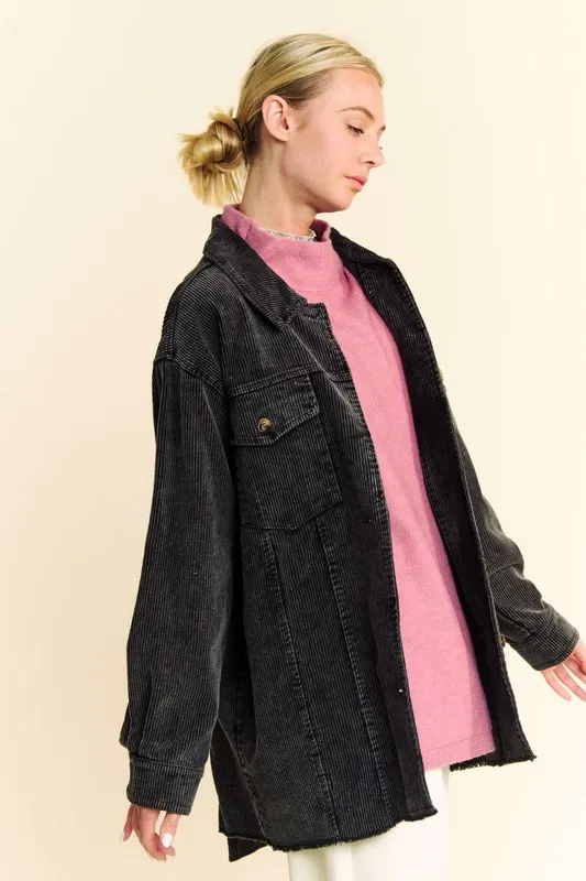 Washed Corduroy Raw Hem Button Up Jacket, image 3