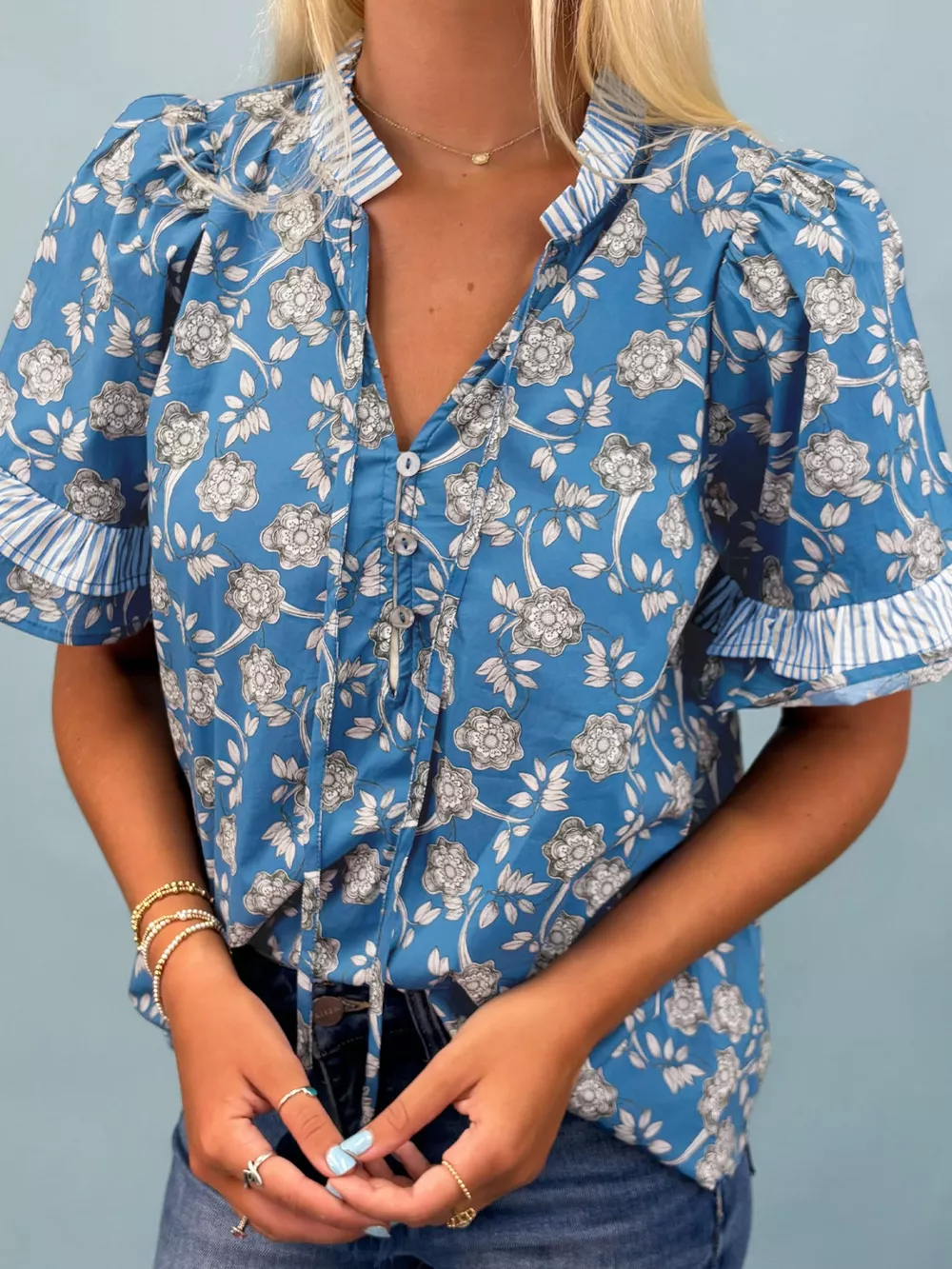 Floral Print Ruffle Sleeve Blouse, image 4