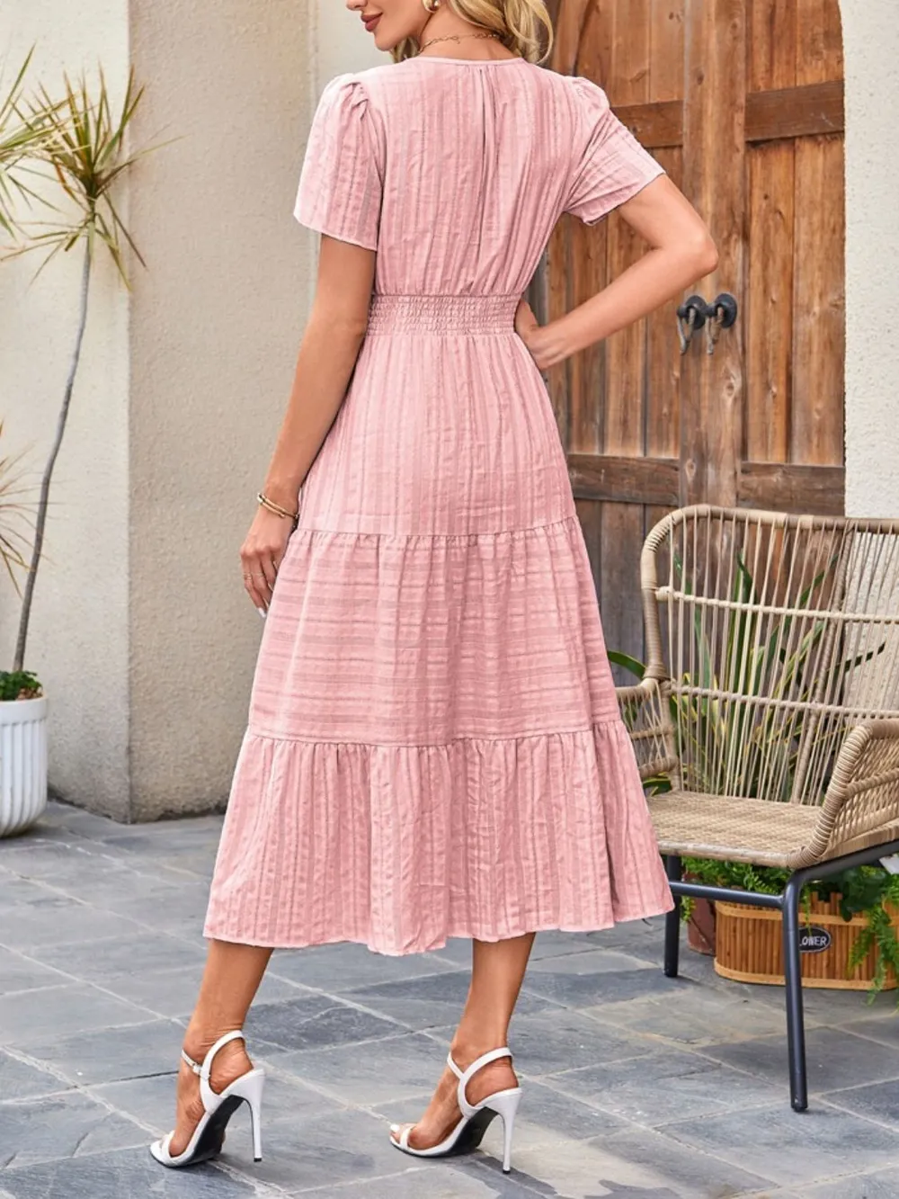 Tiered Notched Short Sleeve Dress, image 11