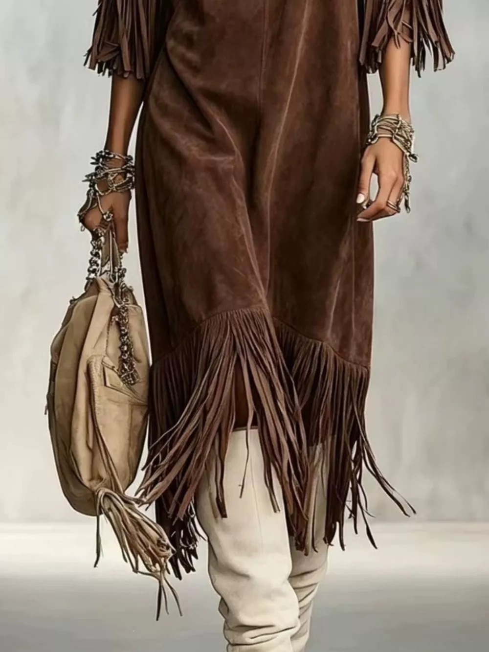 Fringed Round Neck Midi Dress, image 6