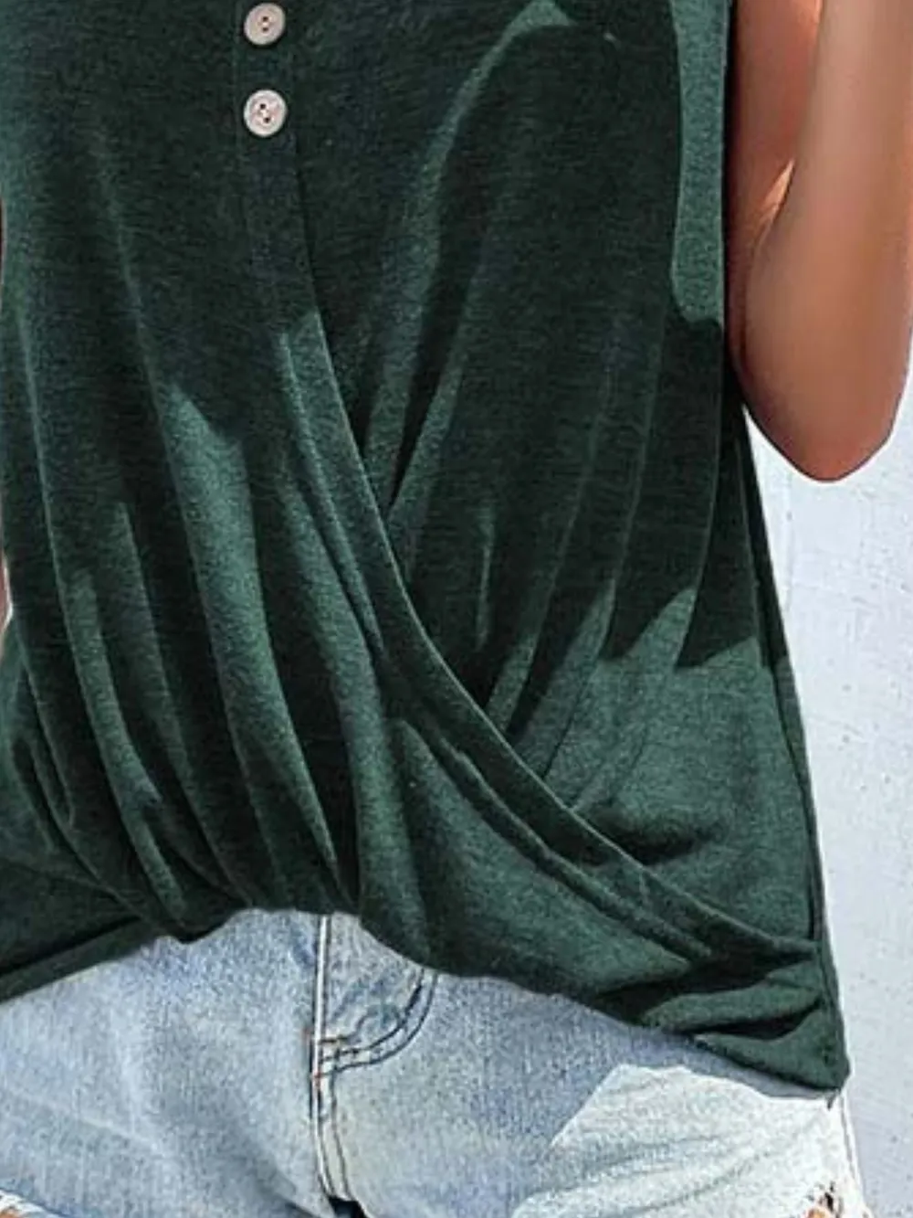 Full Size Twisted Hem Button Detail Tank Plus Size, image 5