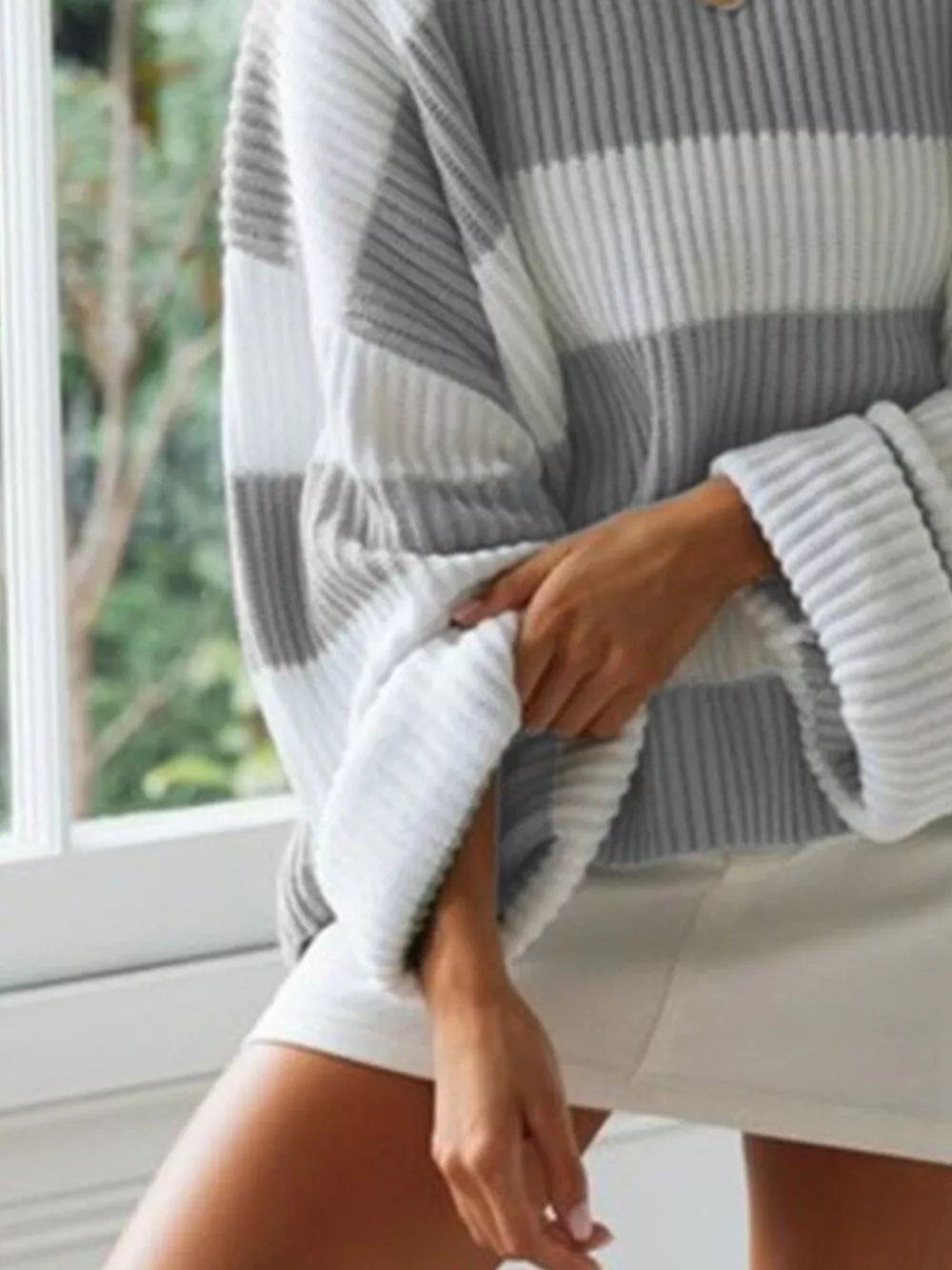 Contrast Striped Round Neck Sweater, image 8