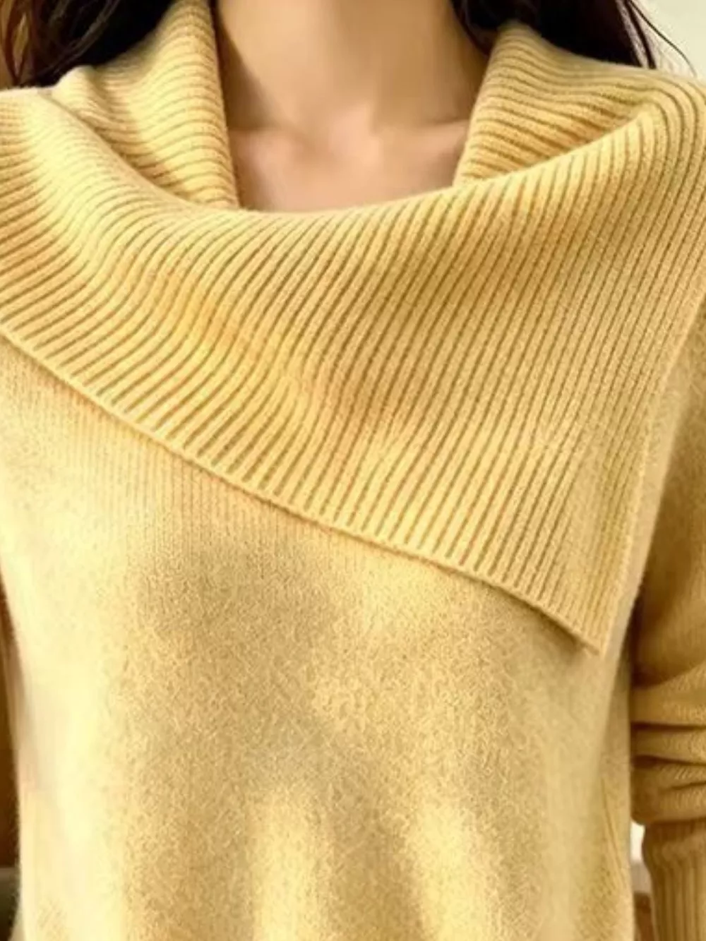 Full Size Asymmetric Ribbed Collar Sweater Plus Size, image 17