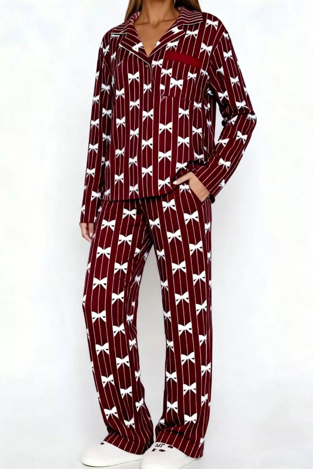 Bow Print Top and Wide Leg Pants Lounge Set, image 11