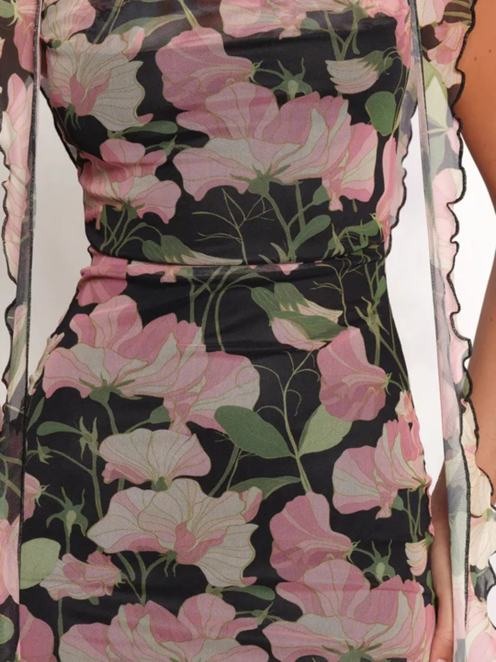 Floral Print Ruffle Trim Bodycon Maxi Dress, image 6