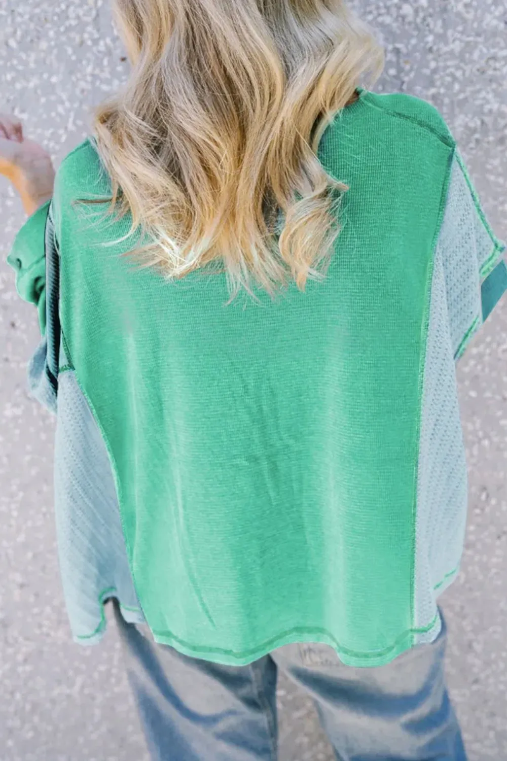 Patchwork Color Block Round Neck Long Sleeve Top, image 3
