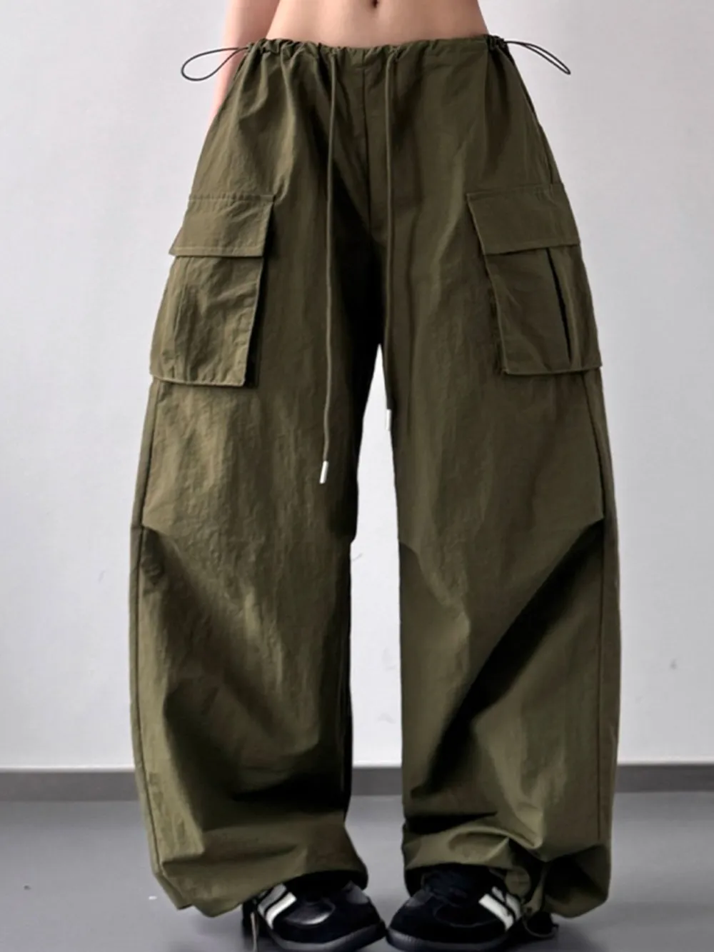 Drawstring Wide Leg Cargo Pants, image 4