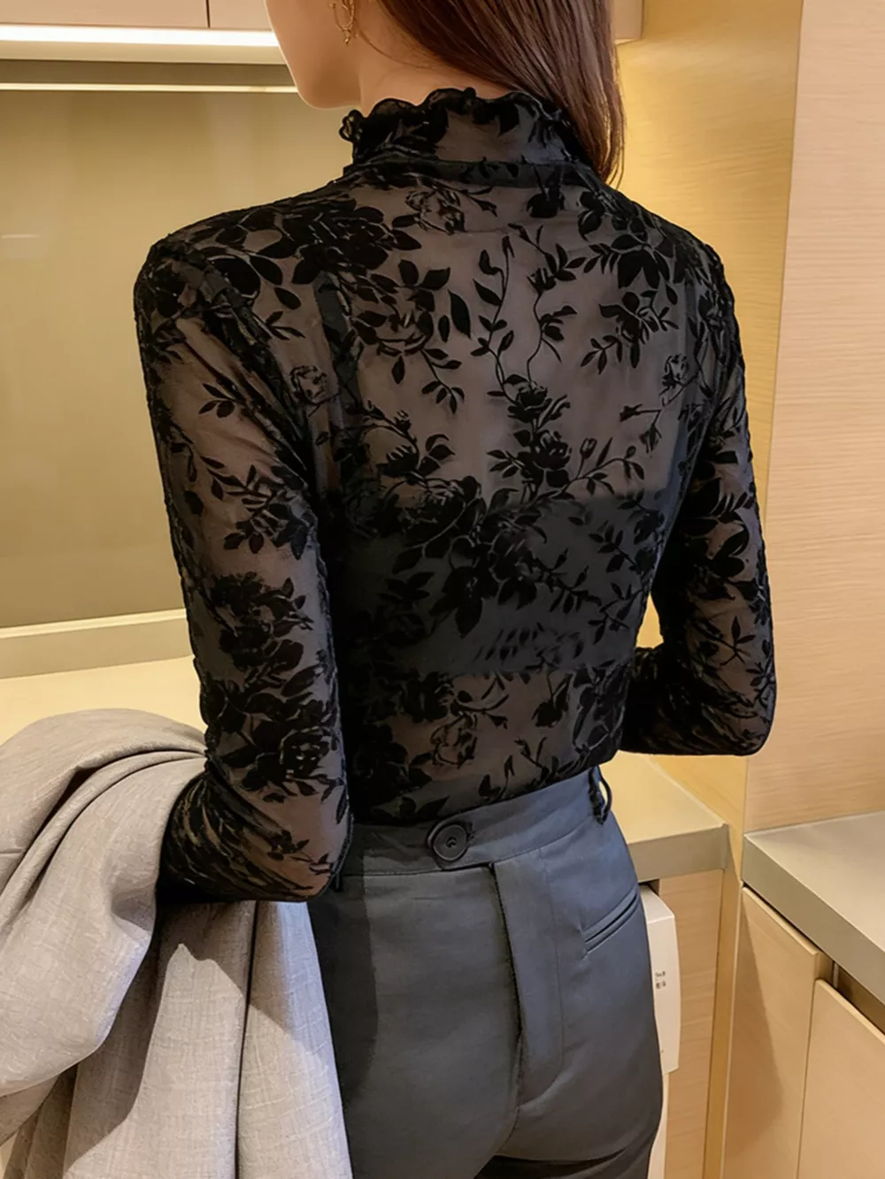 Floral Turtleneck Long Sleeve Top, image 7