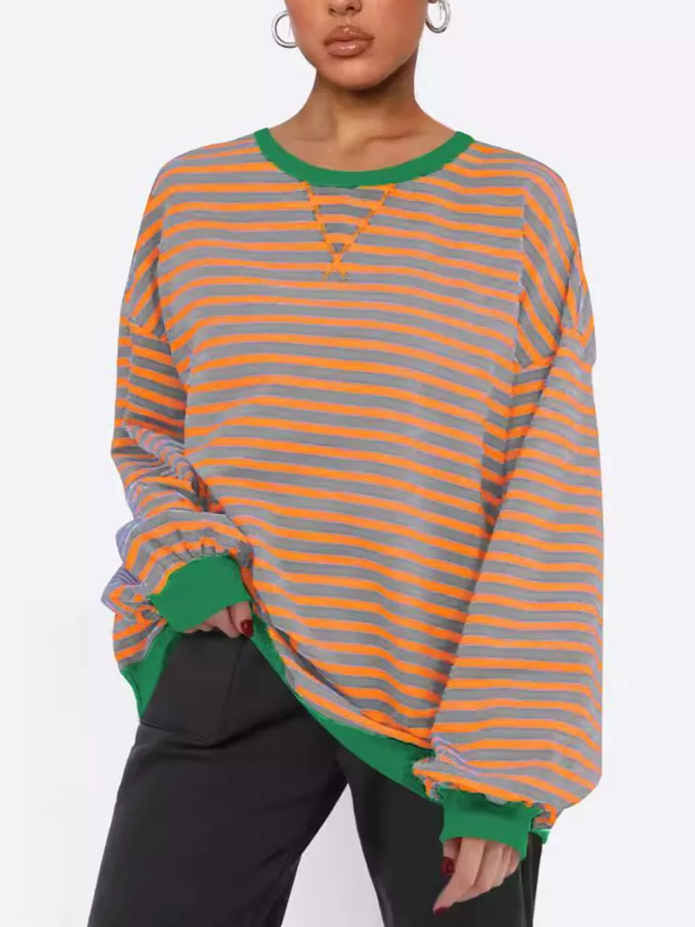 Striped Round Neck Long Sleeve Sweatshirt, image 7
