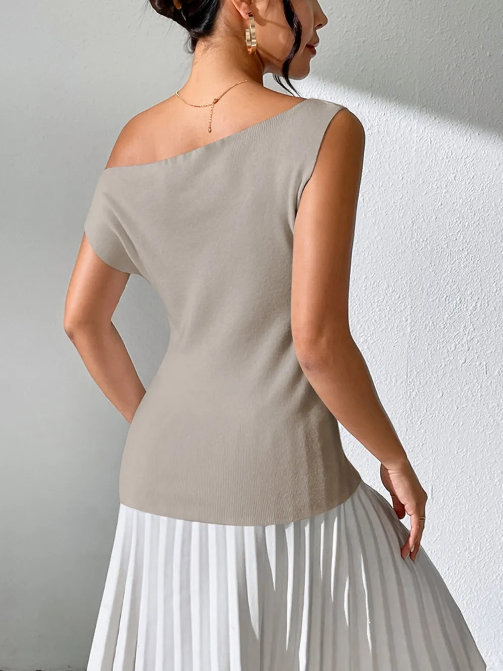 Single Shoulder Short Sleeve Knit Top, image 5