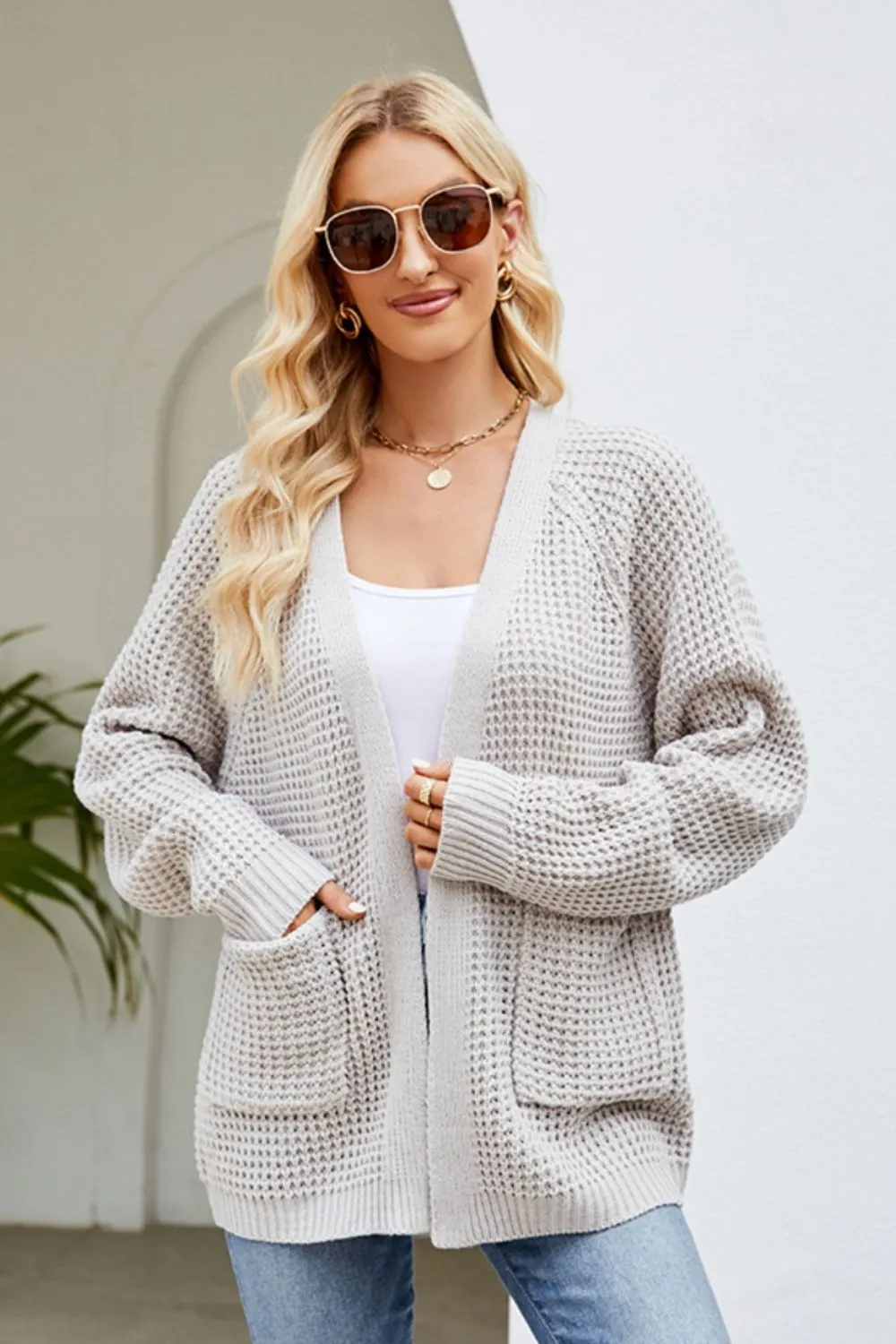 Open Front Raglan Sleeve Pocketed Cardigan, image 15