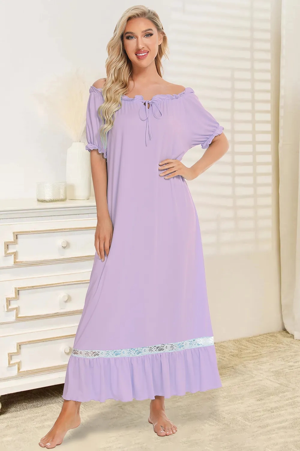 Lace Detail Short Sleeve Lounge Dress, image 30