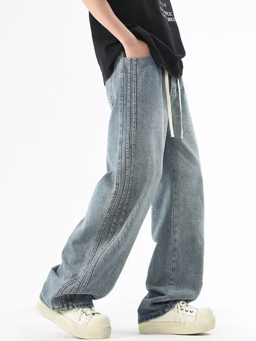Men's Plus Size Vintage Wash Wide Leg Jeans, image 3