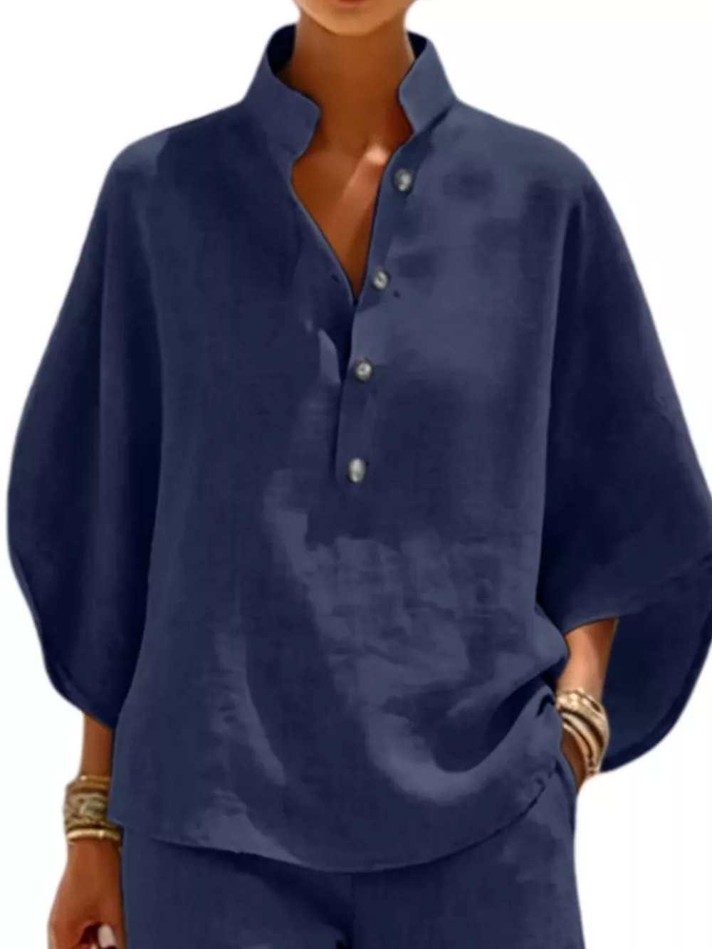 Full Size Button Detail Loose Fit Top and Shorts Set Plus Size, image 6