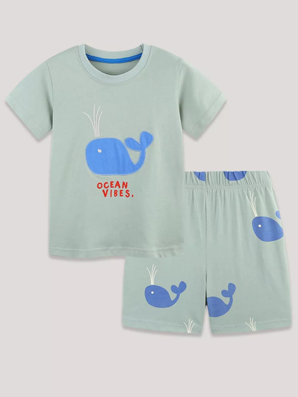 Children's Ocean Vibes Whale Embroidered Tee and Shorts Set, image 2