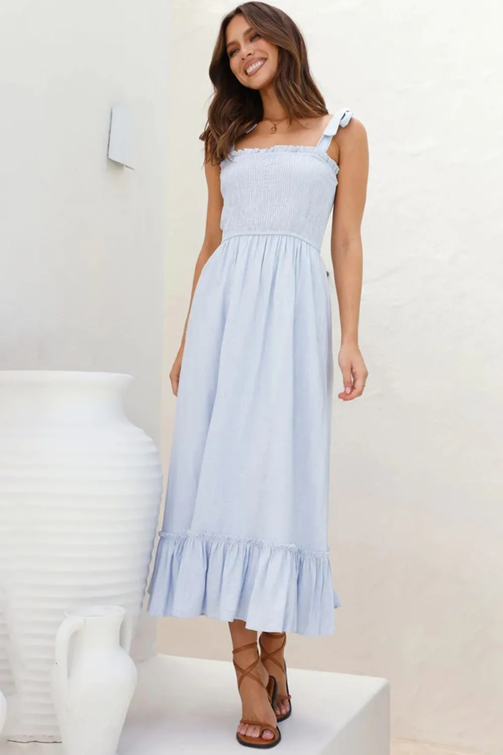 Ruffled Smocked Ruffle Hem Sleeveless Dress, image 9