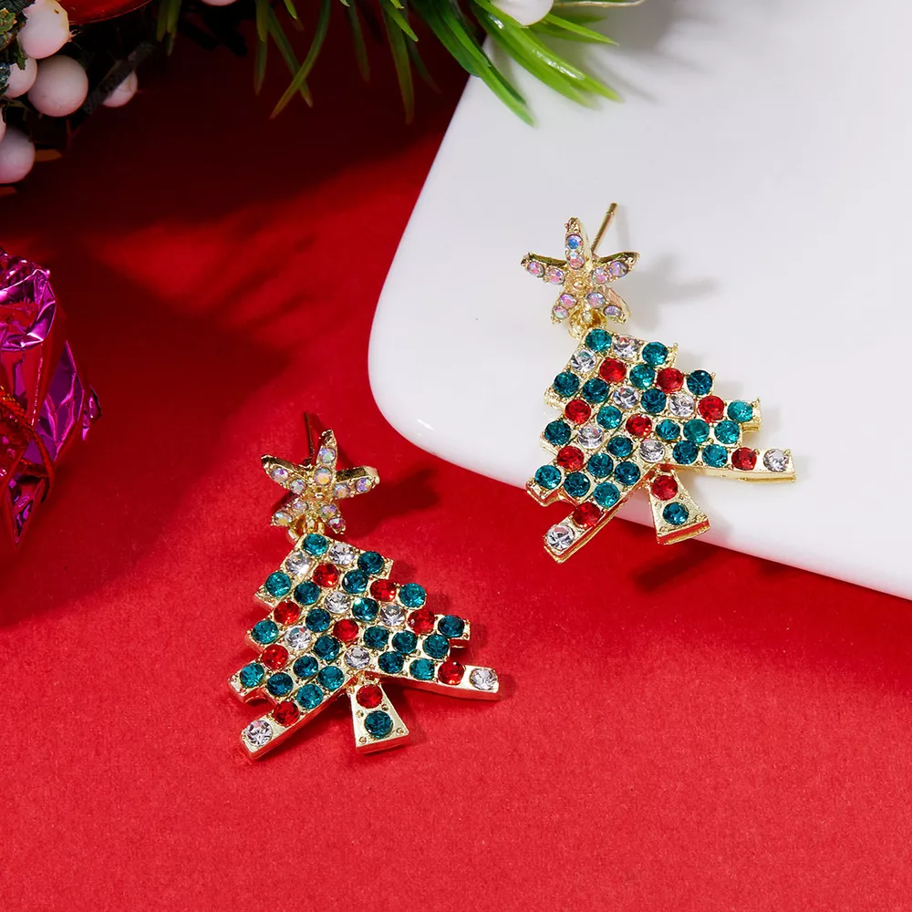 Christmas Tree Rhinestone Earrings, image 4