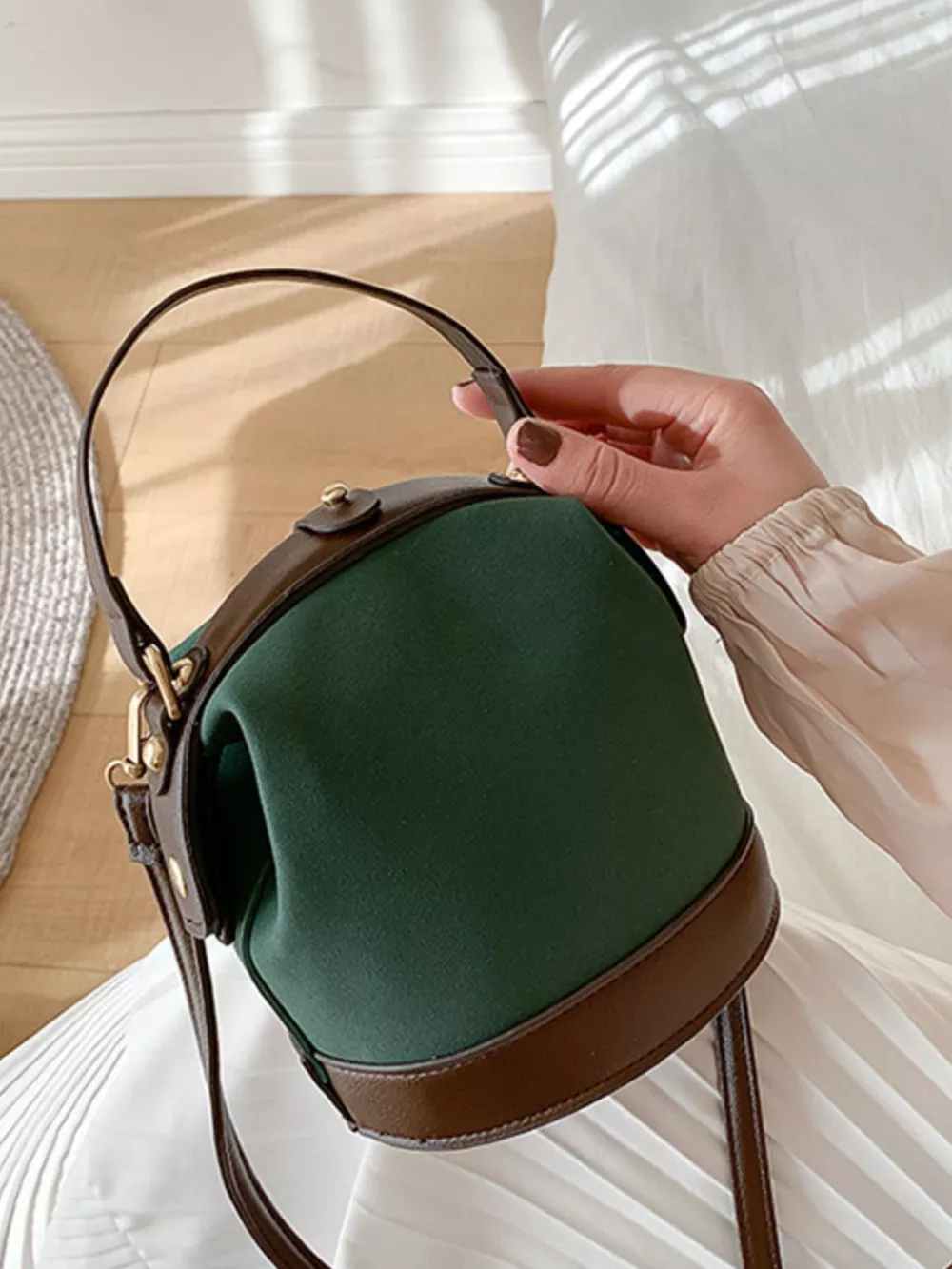 Two-Tone Bucket Crossbody Bag, image 6
