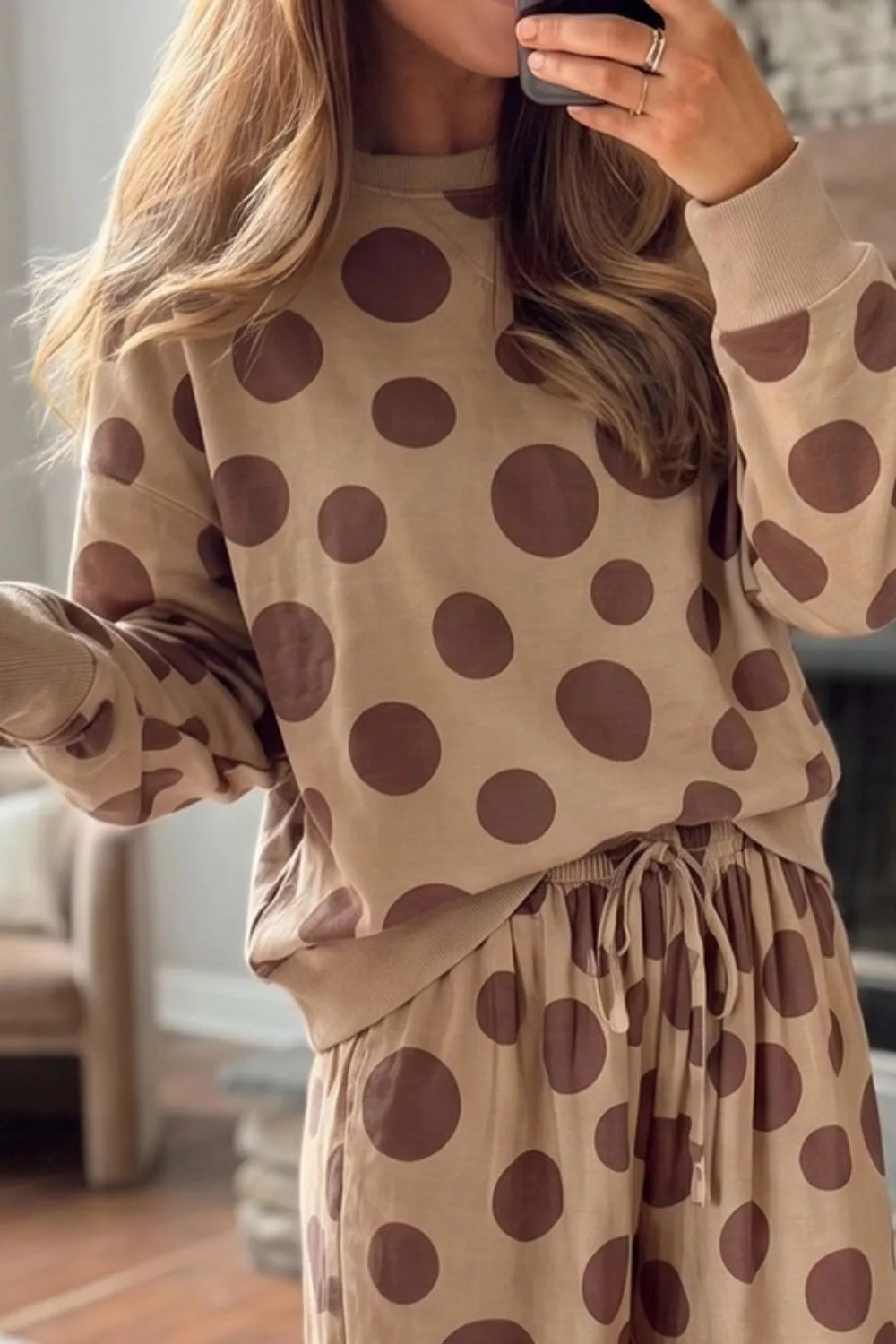 Polka Dot Top and Pants Two-Piece Set, image 2